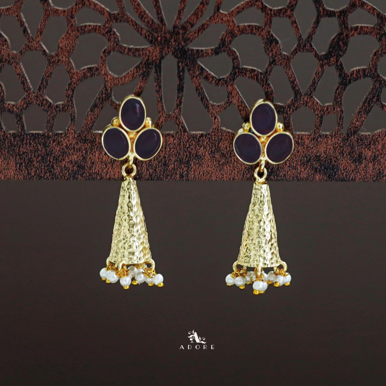Golden Frost Cone Tri Glossy Oval Pearl Earring - Image 7