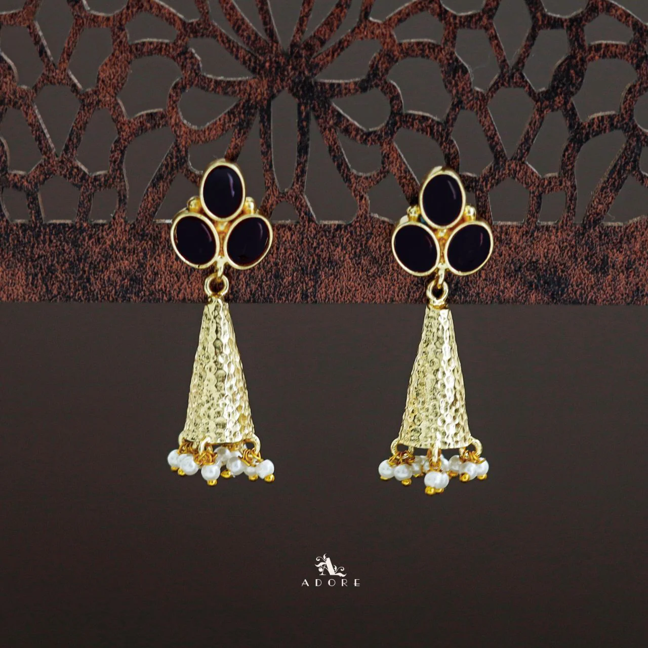 Golden Frost Cone Tri Glossy Oval Pearl Earring - Image 8