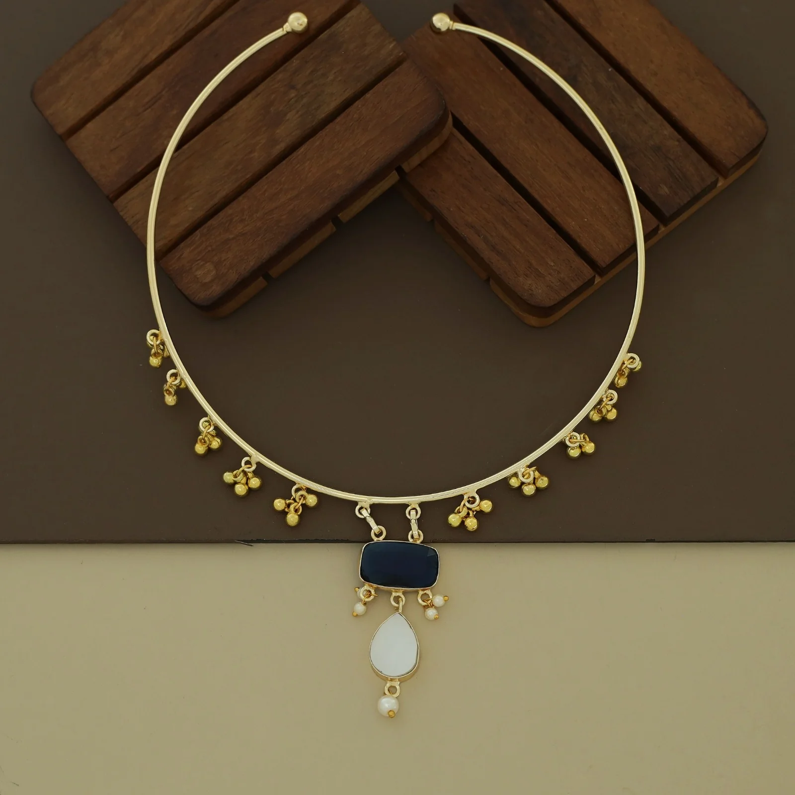 Golden Ghungroo Glossy Pearl Neck Cuff - Image 10