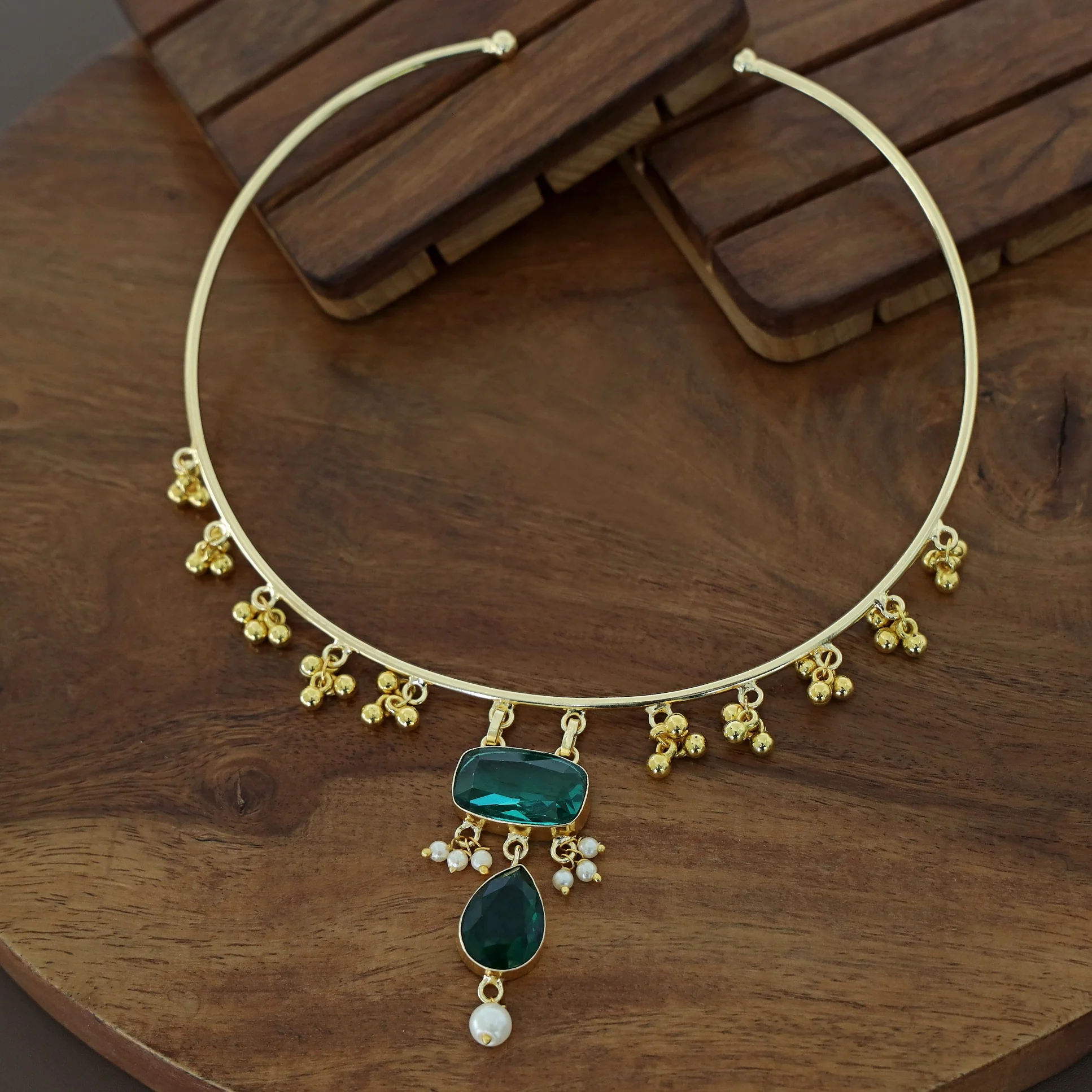 Golden Ghungroo Glossy Pearl Neck Cuff - Image 11