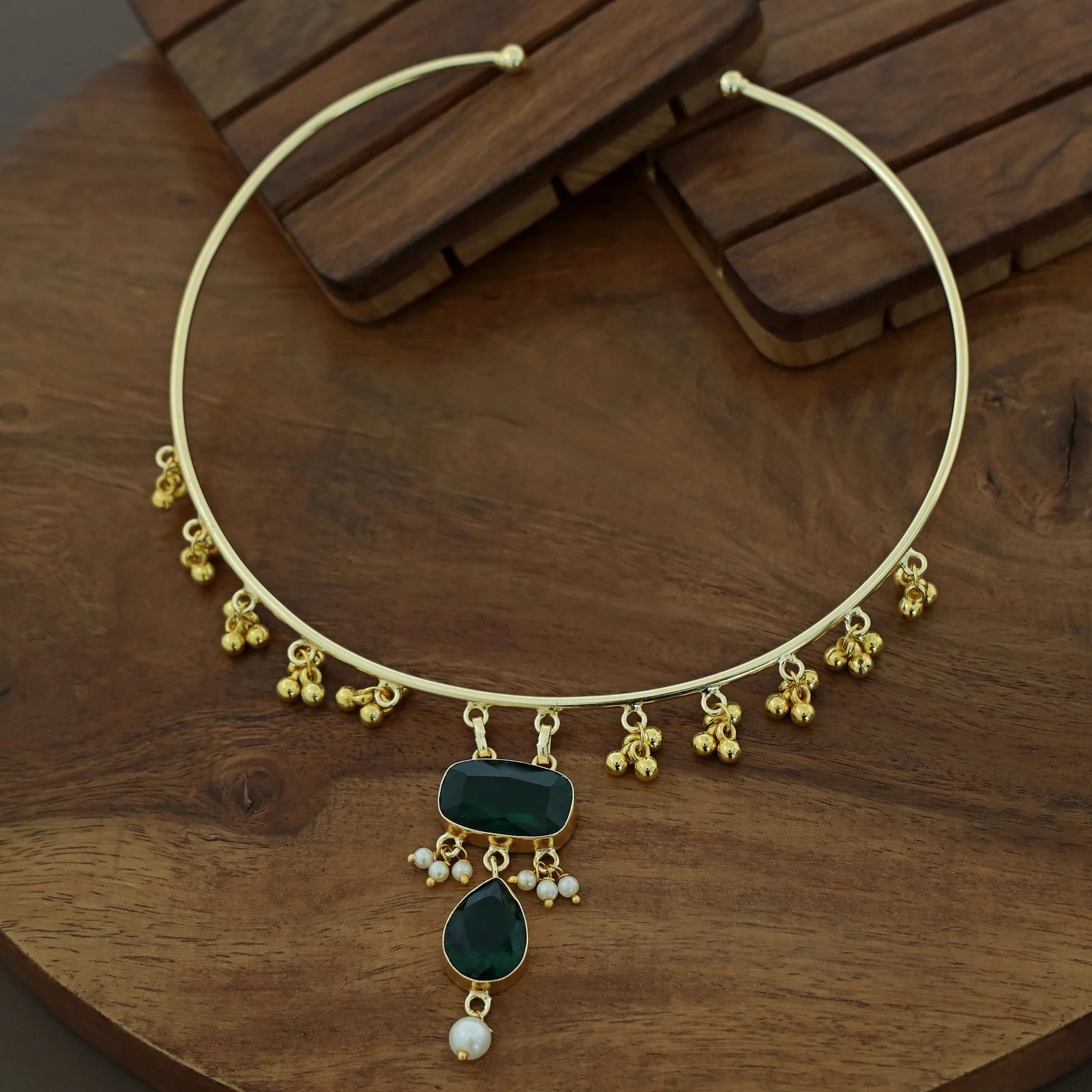 Golden Ghungroo Glossy Pearl Neck Cuff - Image 12