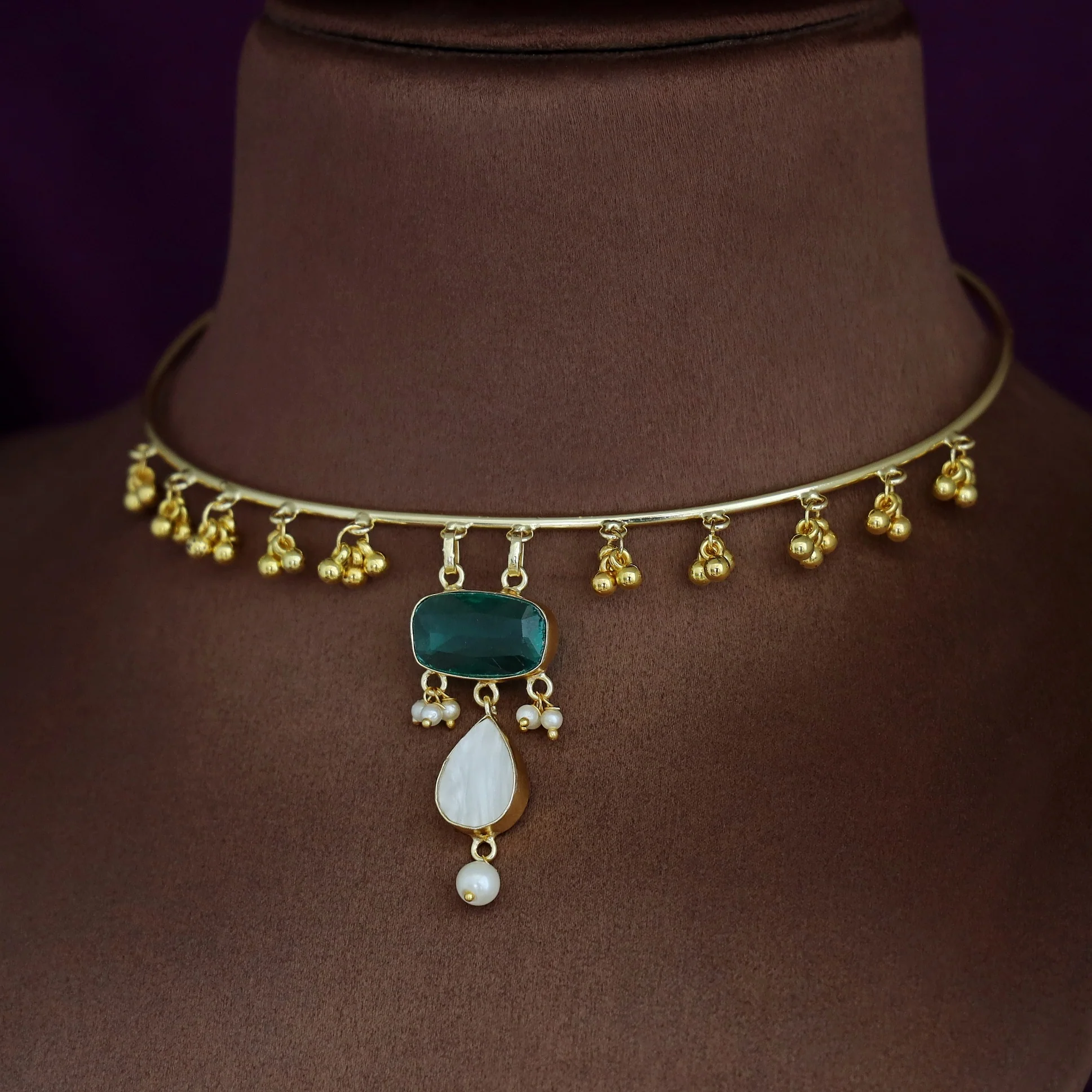 Golden Ghungroo Glossy Pearl Neck Cuff - Image 13