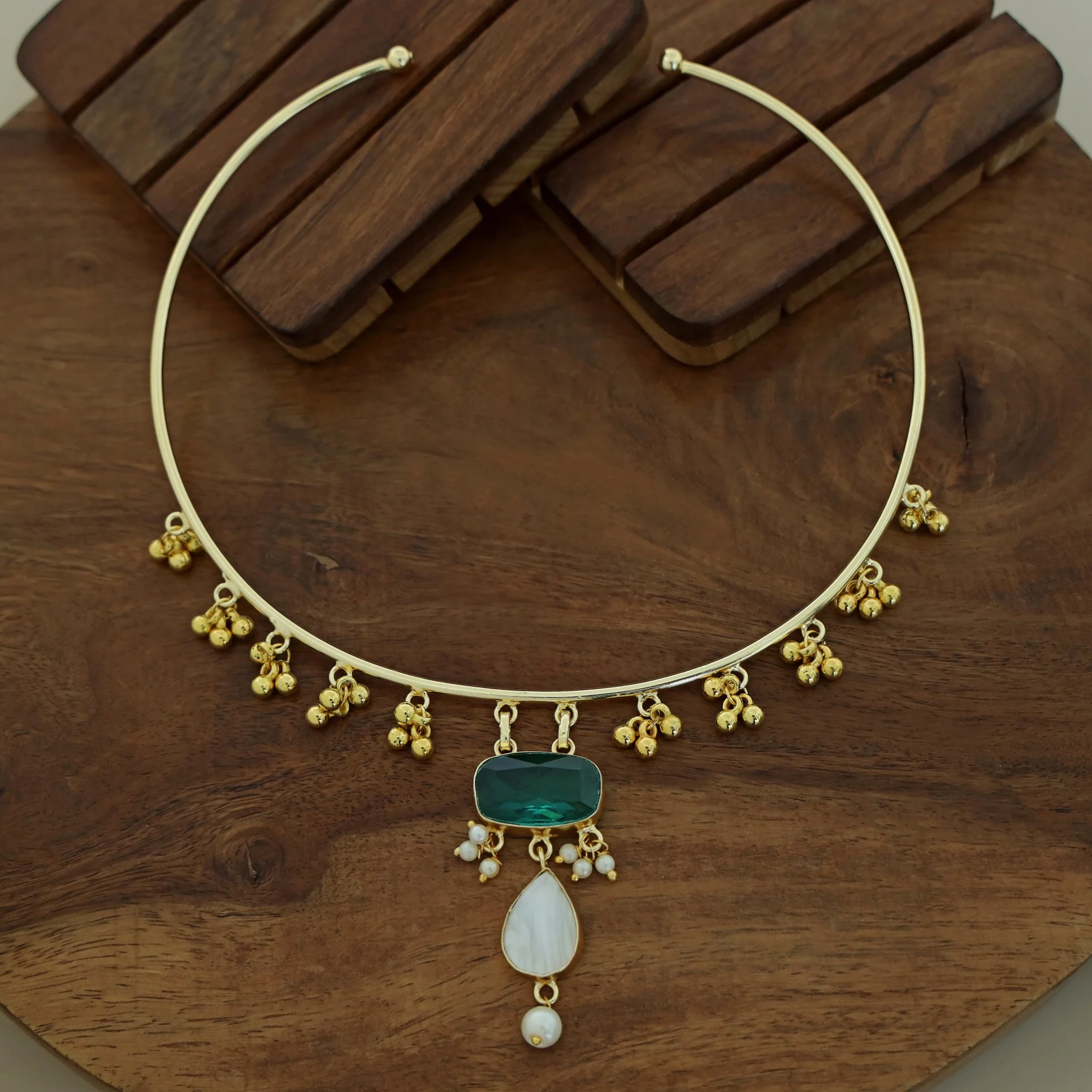 Golden Ghungroo Glossy Pearl Neck Cuff - Image 14