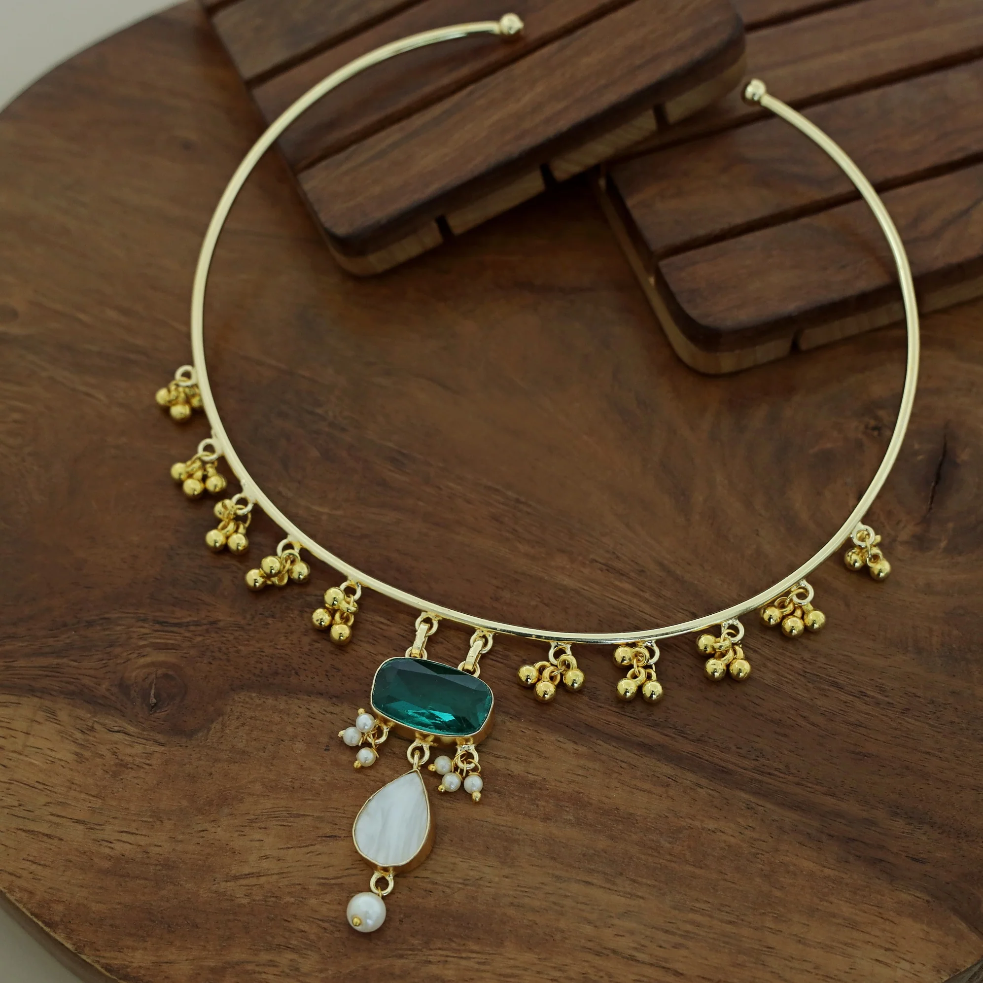 Golden Ghungroo Glossy Pearl Neck Cuff - Image 15