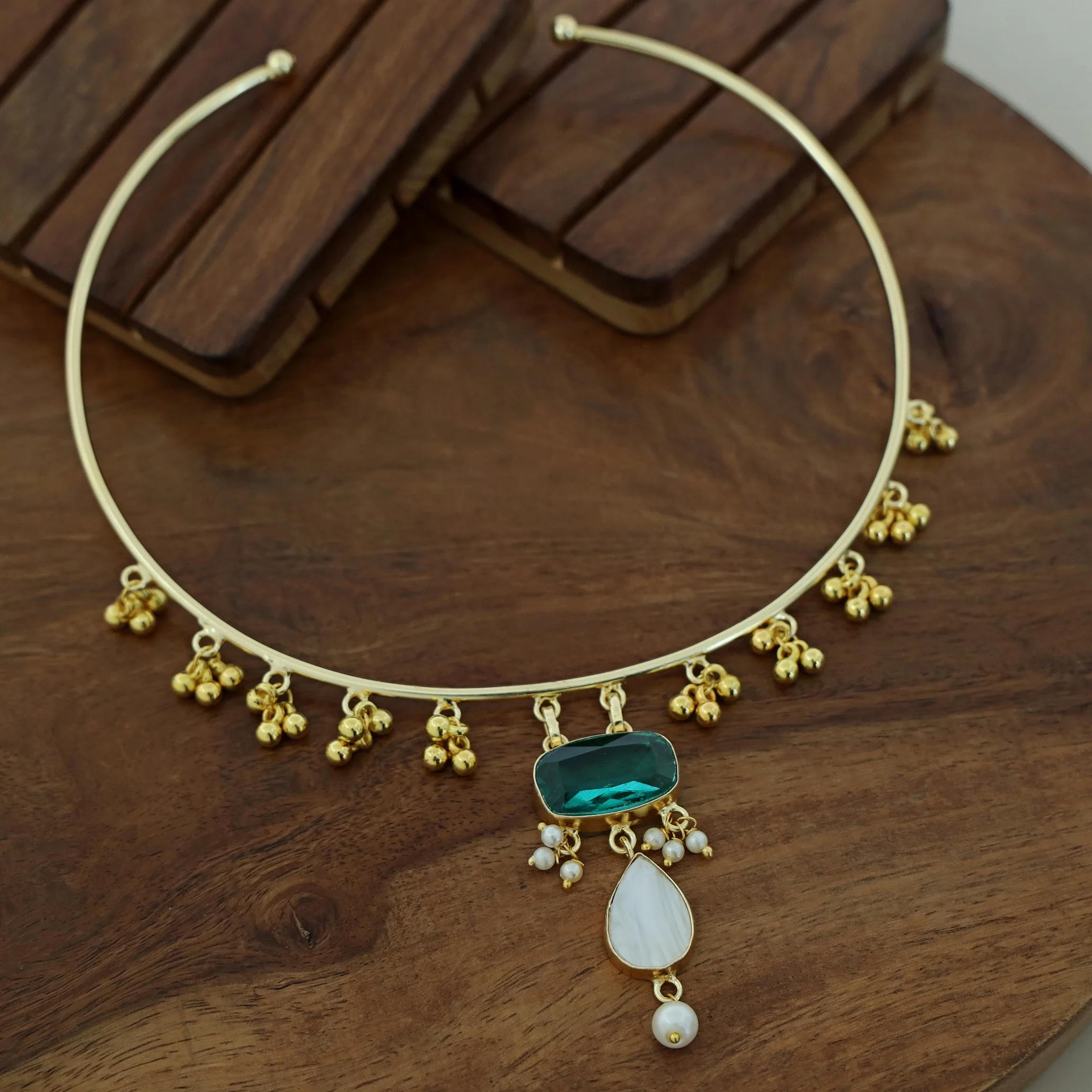 Golden Ghungroo Glossy Pearl Neck Cuff - Image 16