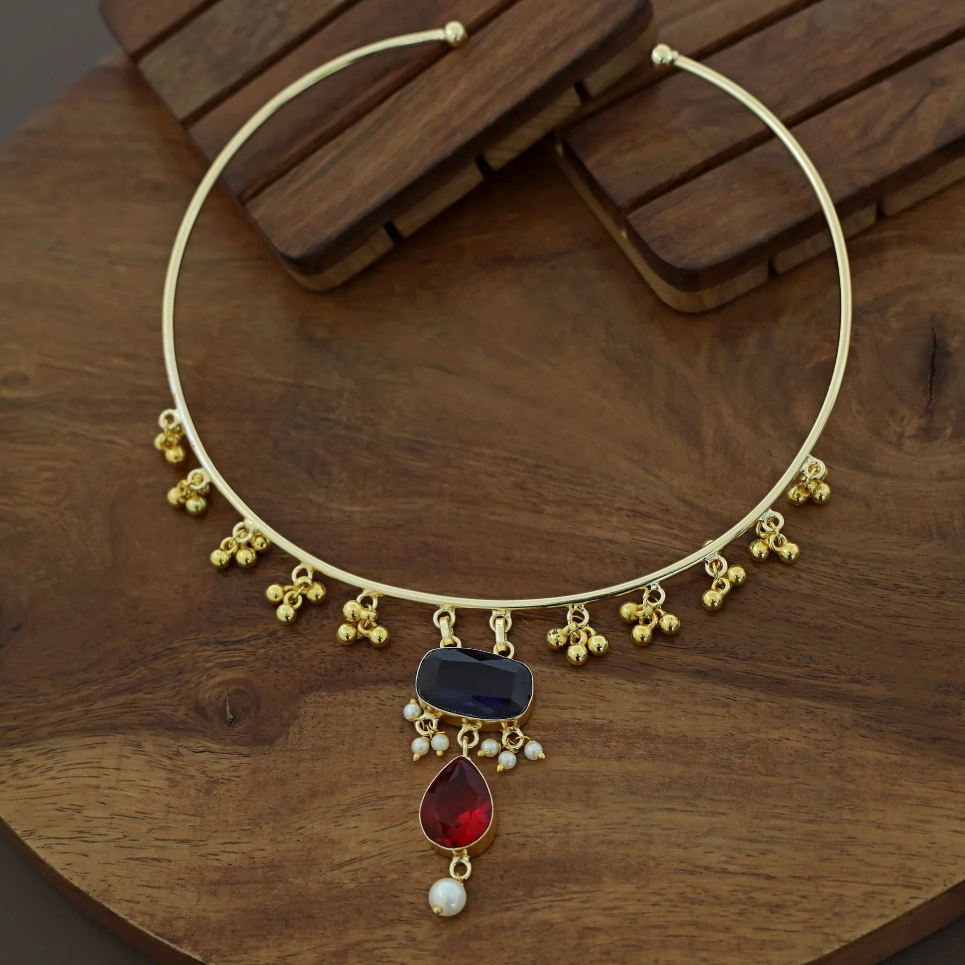 Golden Ghungroo Glossy Pearl Neck Cuff - Image 17