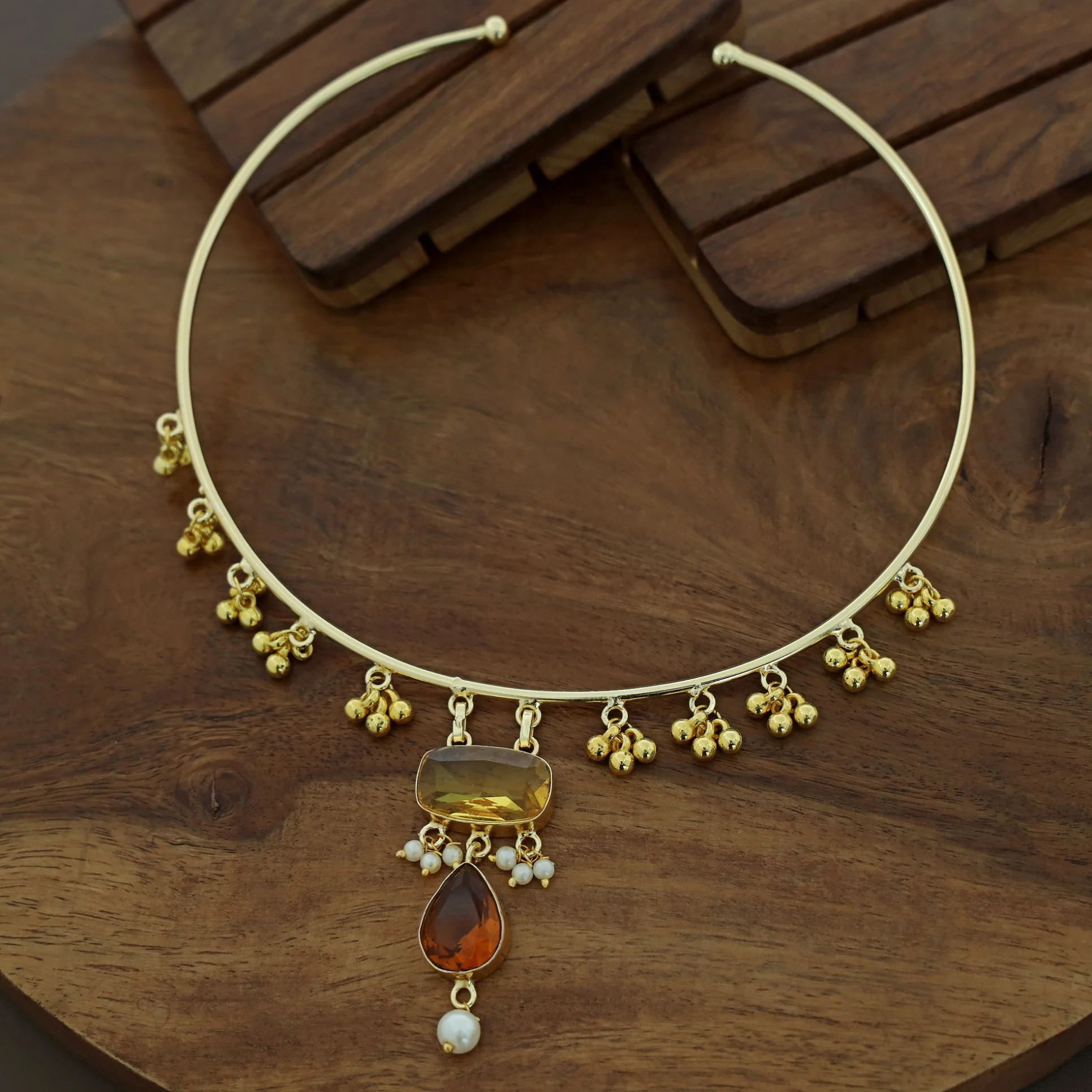 Golden Ghungroo Glossy Pearl Neck Cuff - Image 18