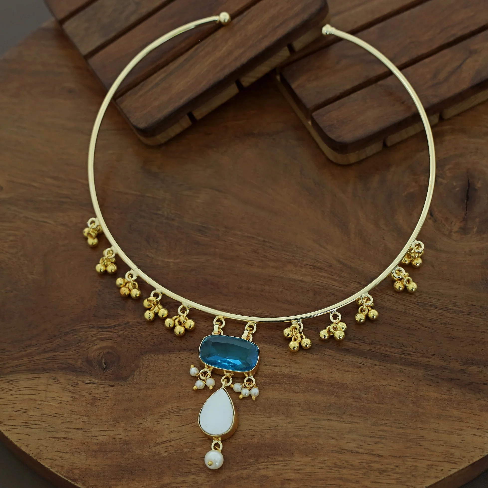 Golden Ghungroo Glossy Pearl Neck Cuff - Image 19