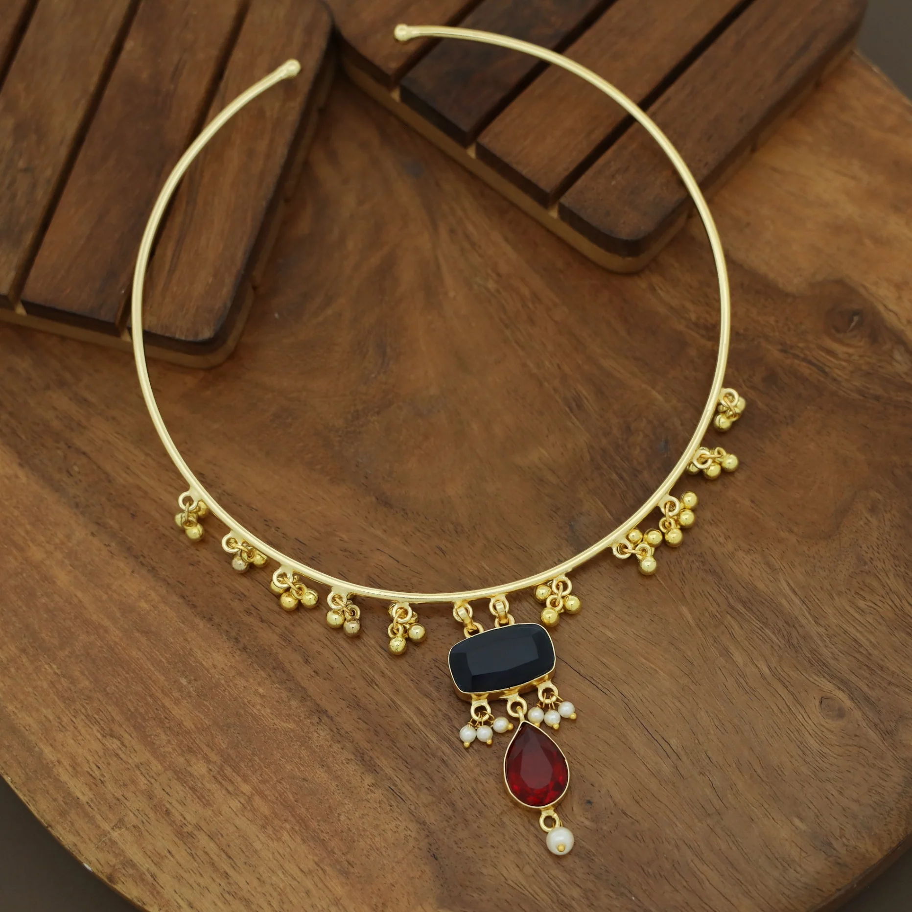 Golden Ghungroo Glossy Pearl Neck Cuff - Image 2