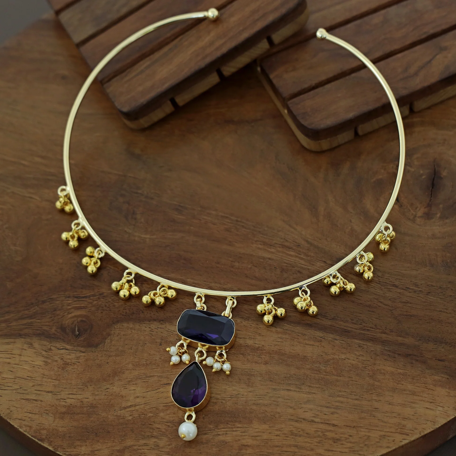 Golden Ghungroo Glossy Pearl Neck Cuff - Image 20