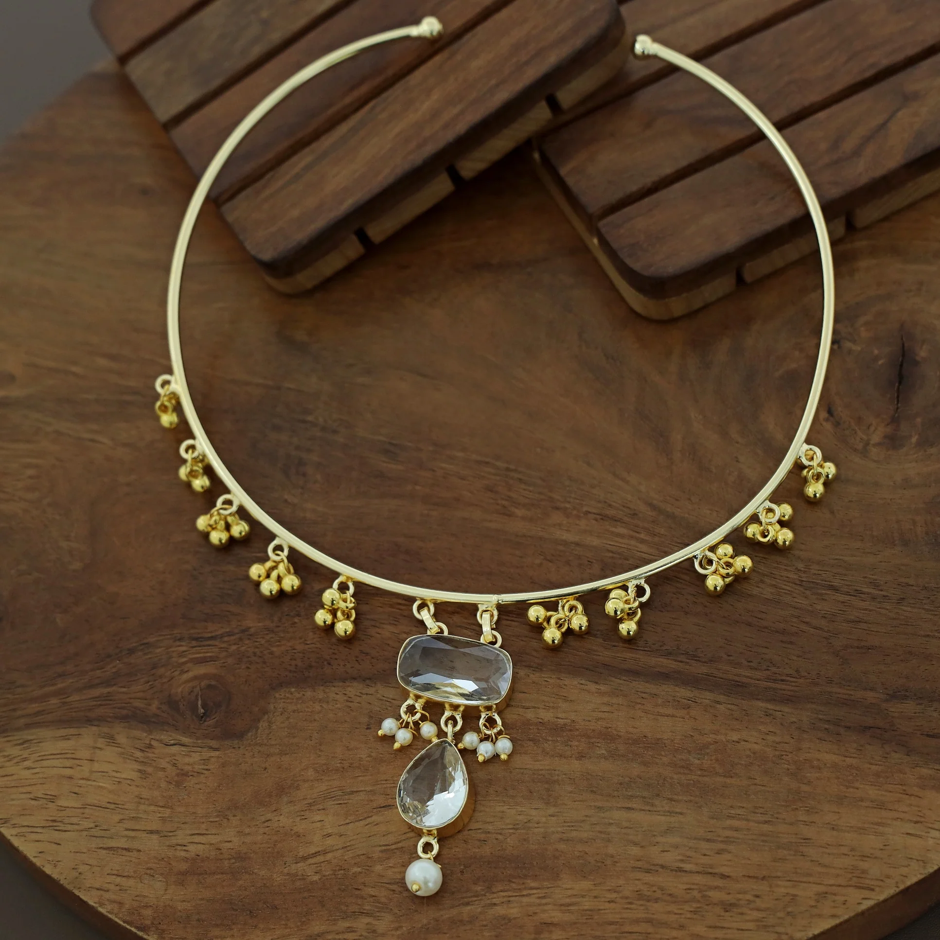 Golden Ghungroo Glossy Pearl Neck Cuff - Image 21