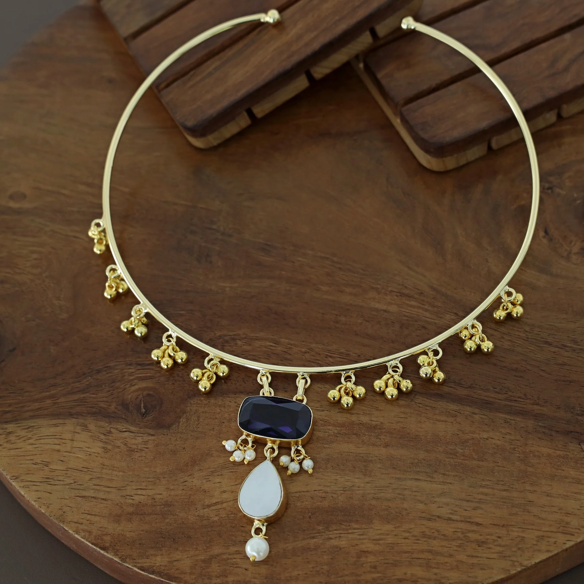 Golden Ghungroo Glossy Pearl Neck Cuff - Image 22