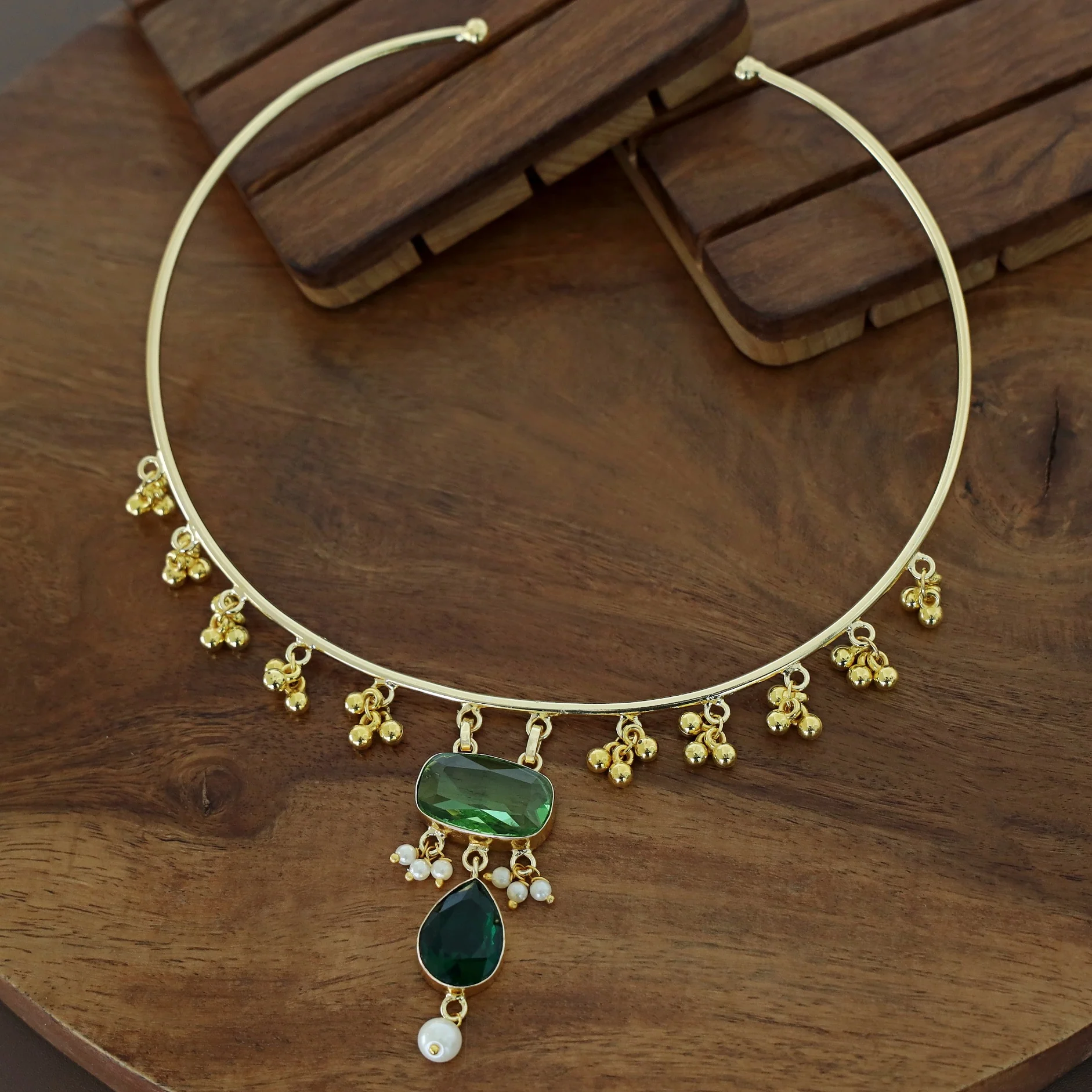 Golden Ghungroo Glossy Pearl Neck Cuff - Image 23