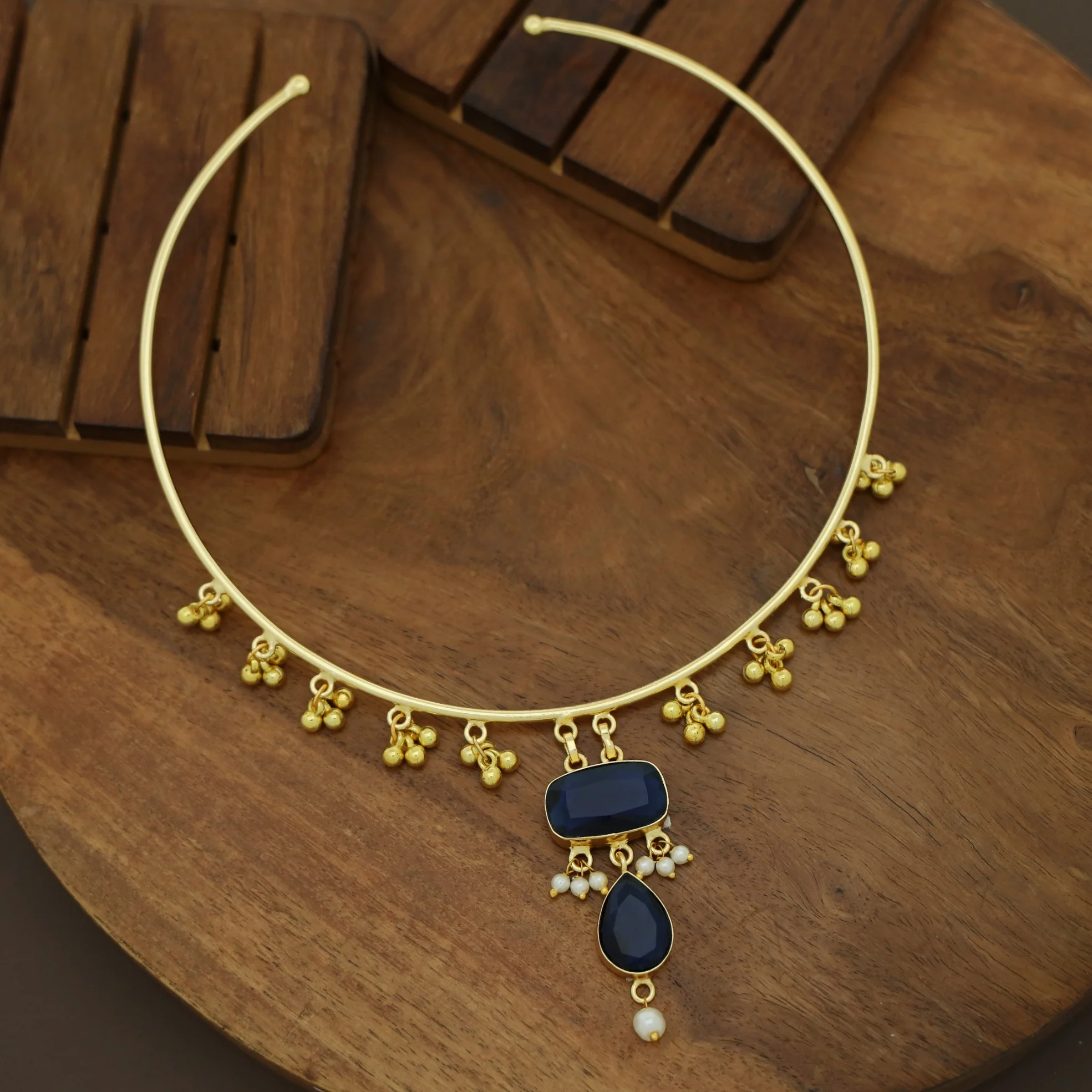 Golden Ghungroo Glossy Pearl Neck Cuff - Image 3