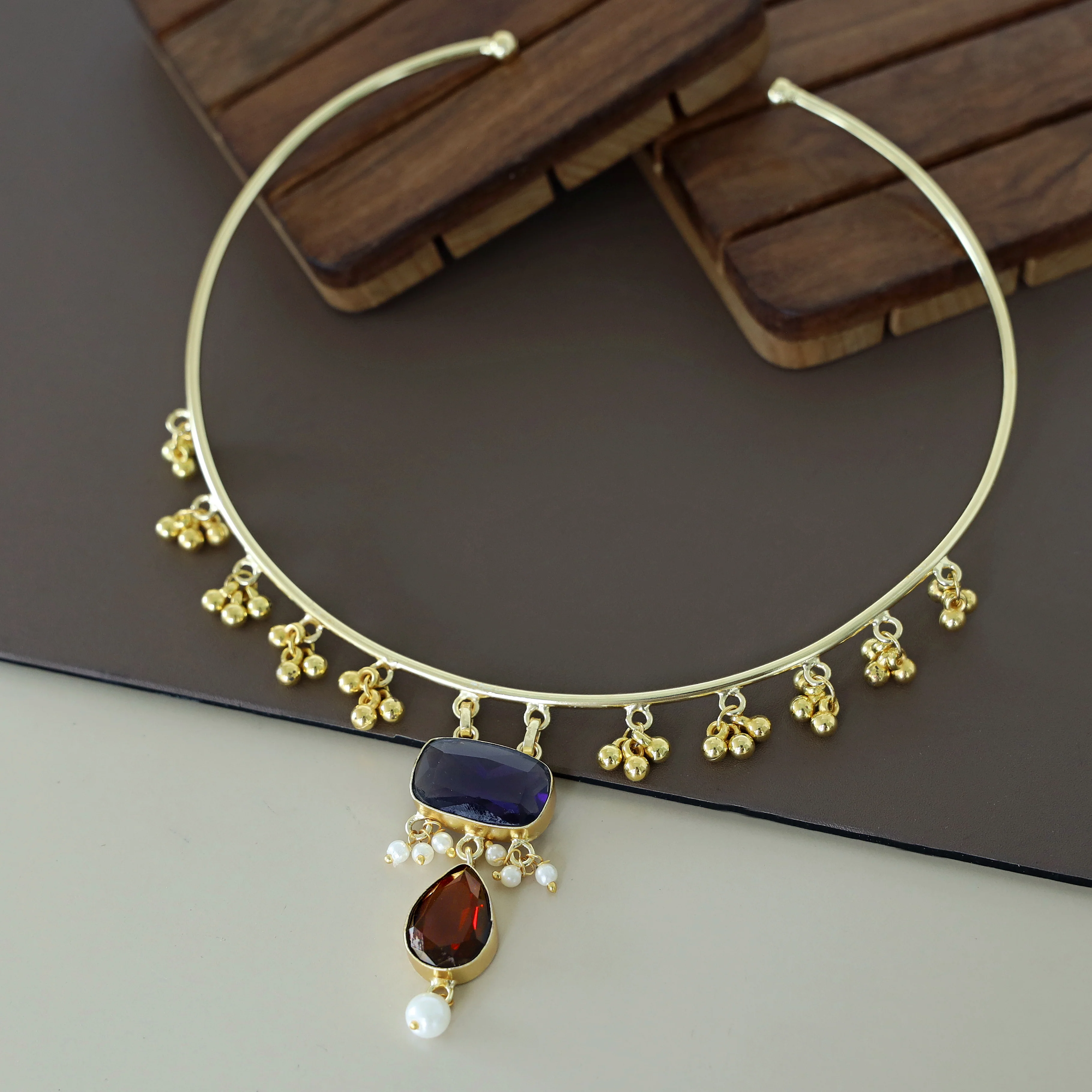 Golden Ghungroo Glossy Pearl Neck Cuff - Image 30