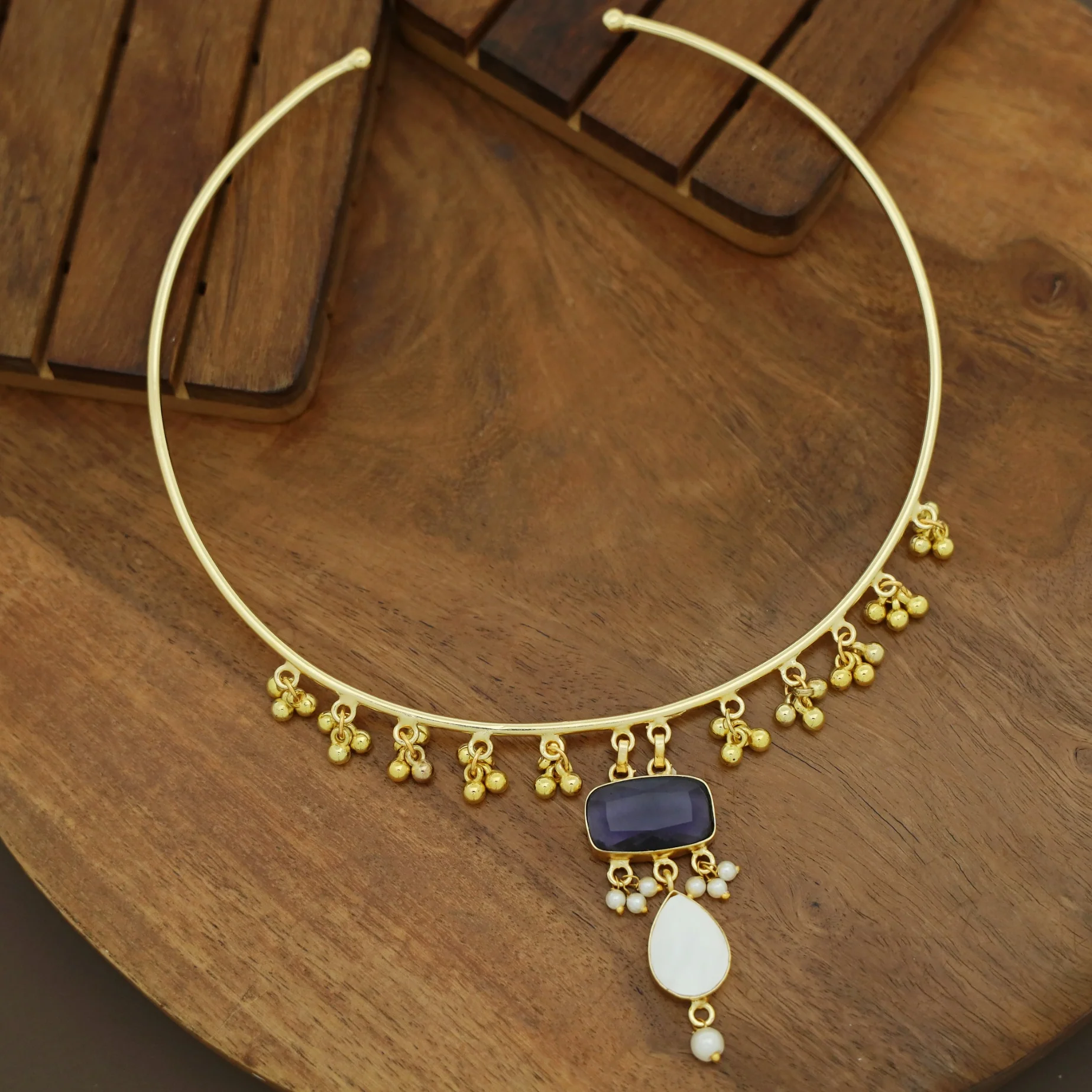 Golden Ghungroo Glossy Pearl Neck Cuff - Image 5