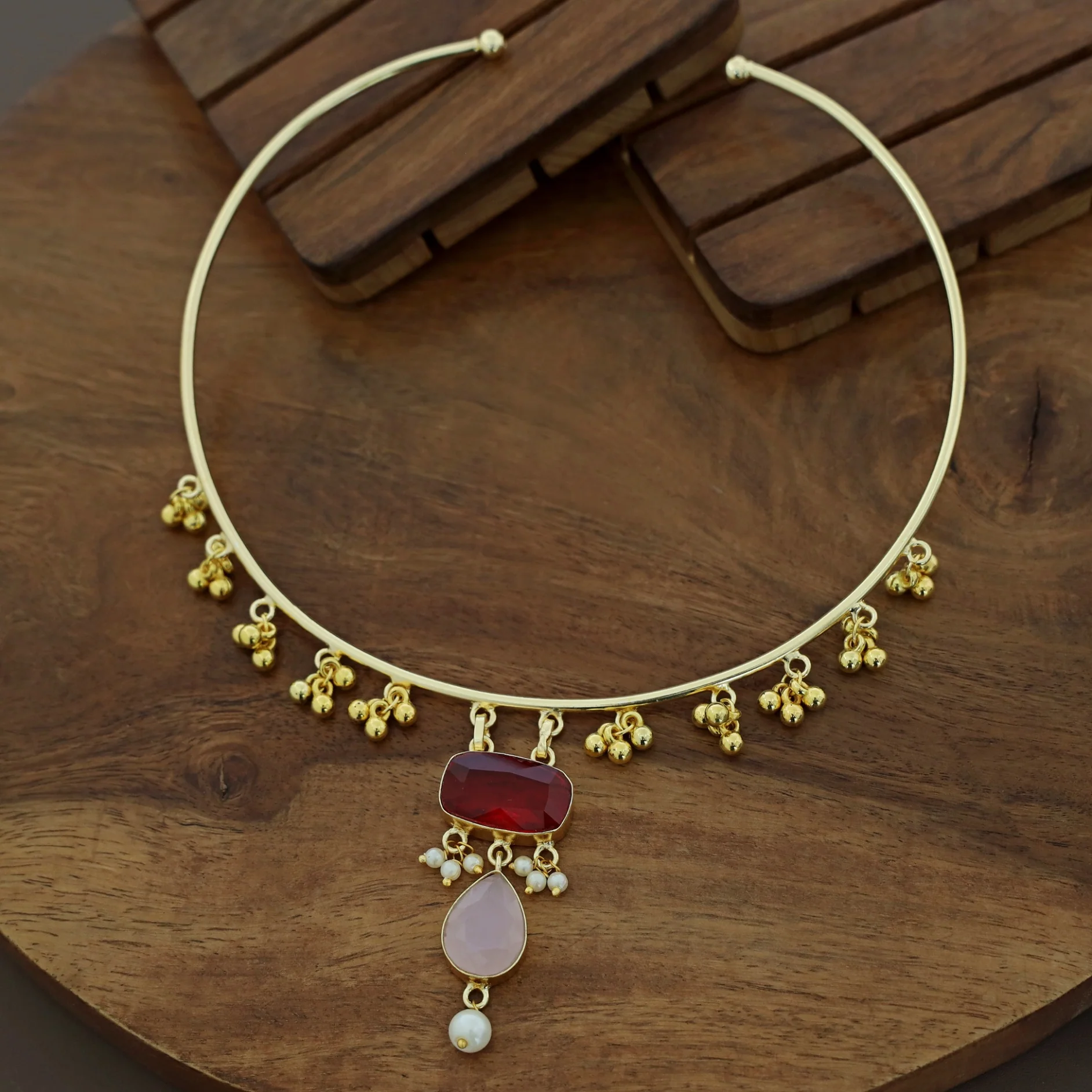 Golden Ghungroo Glossy Pearl Neck Cuff - Image 6