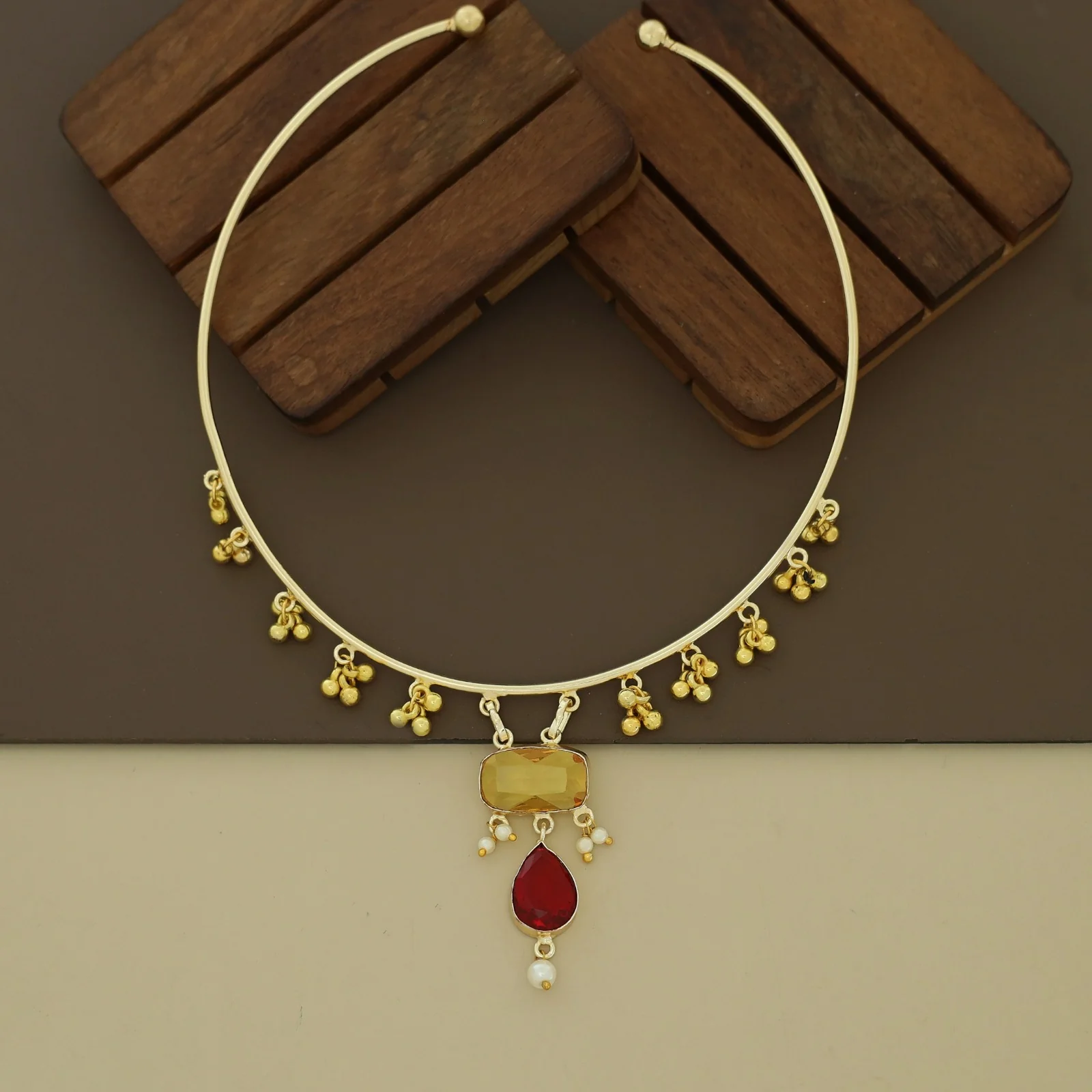 Golden Ghungroo Glossy Pearl Neck Cuff - Image 7