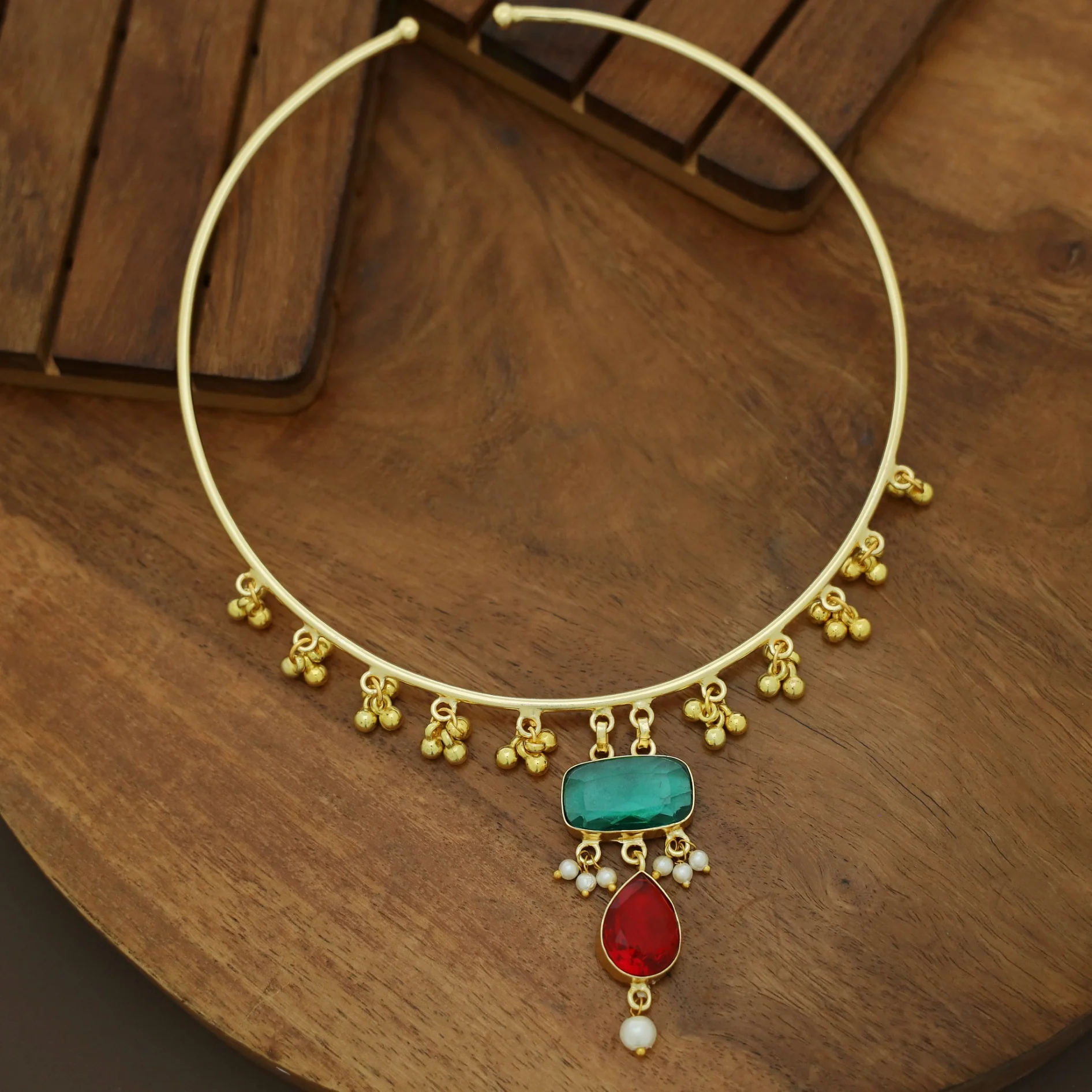 Golden Ghungroo Glossy Pearl Neck Cuff - Image 8
