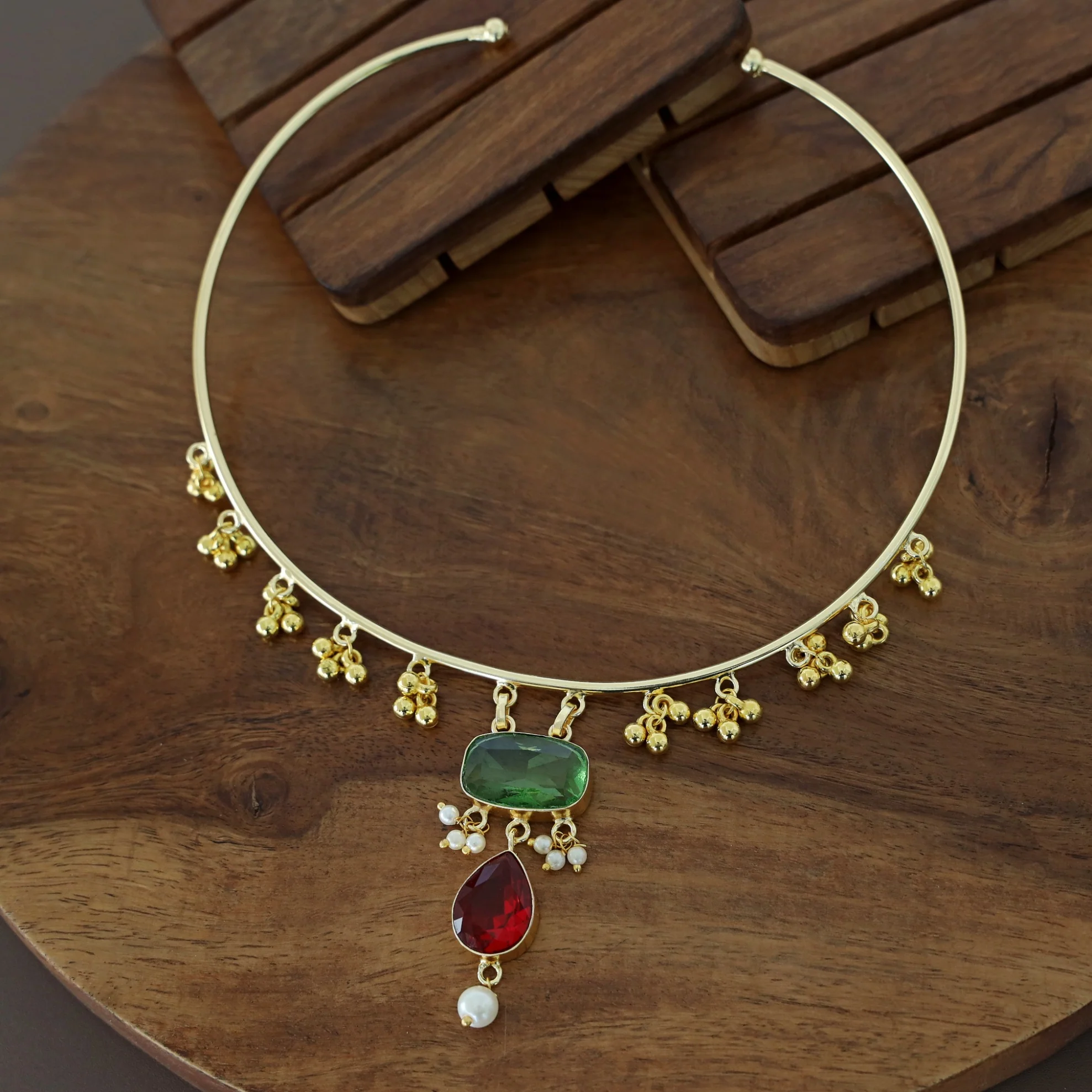 Golden Ghungroo Glossy Pearl Neck Cuff - Image 9