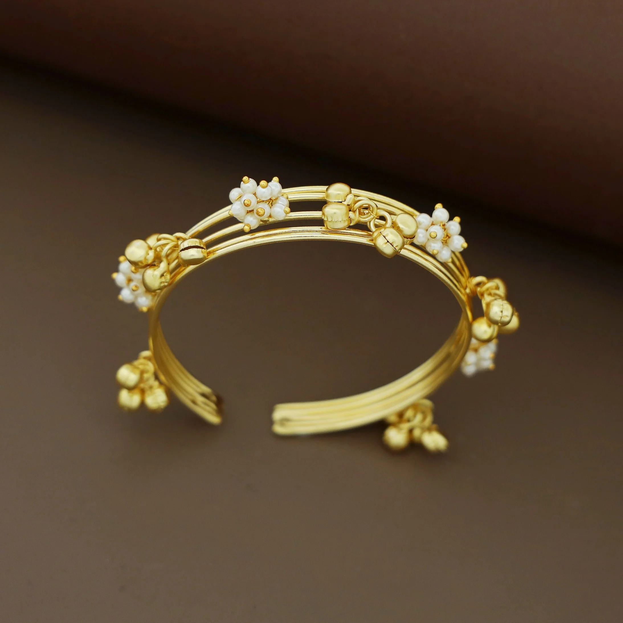 Golden Ghungroo Pearl 5 Layer Bangle - Image 3