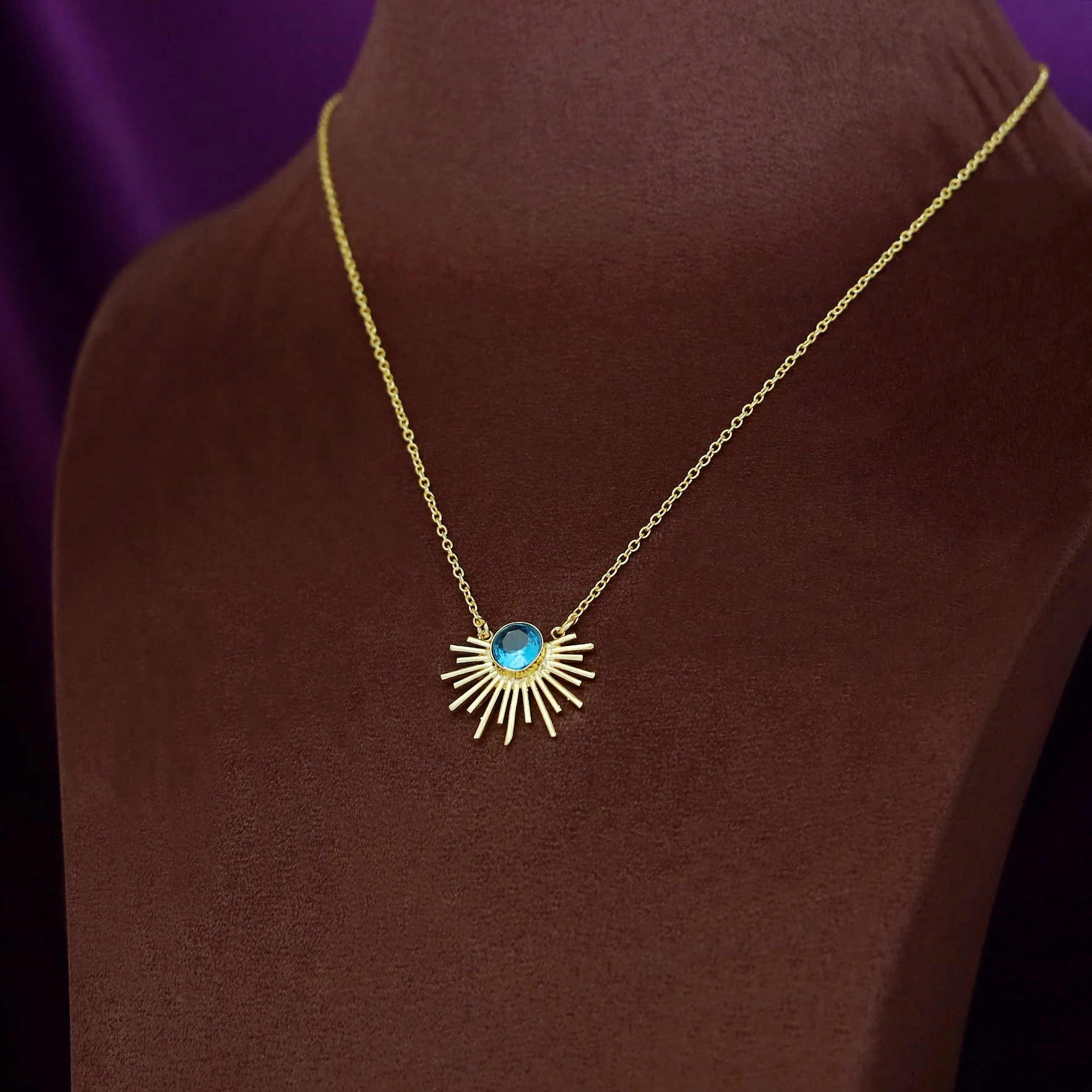 Golden Glossy Semi Sun Pendant Neckpiece - Image 11
