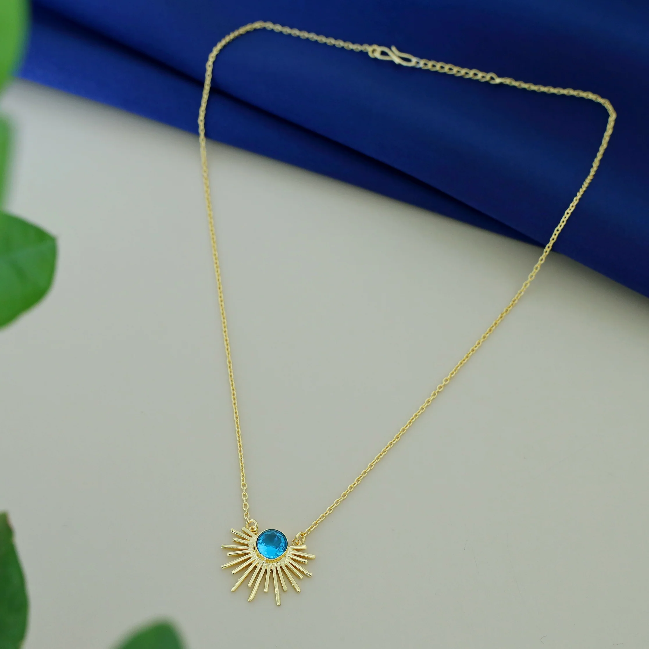 Golden Glossy Semi Sun Pendant Neckpiece - Image 12