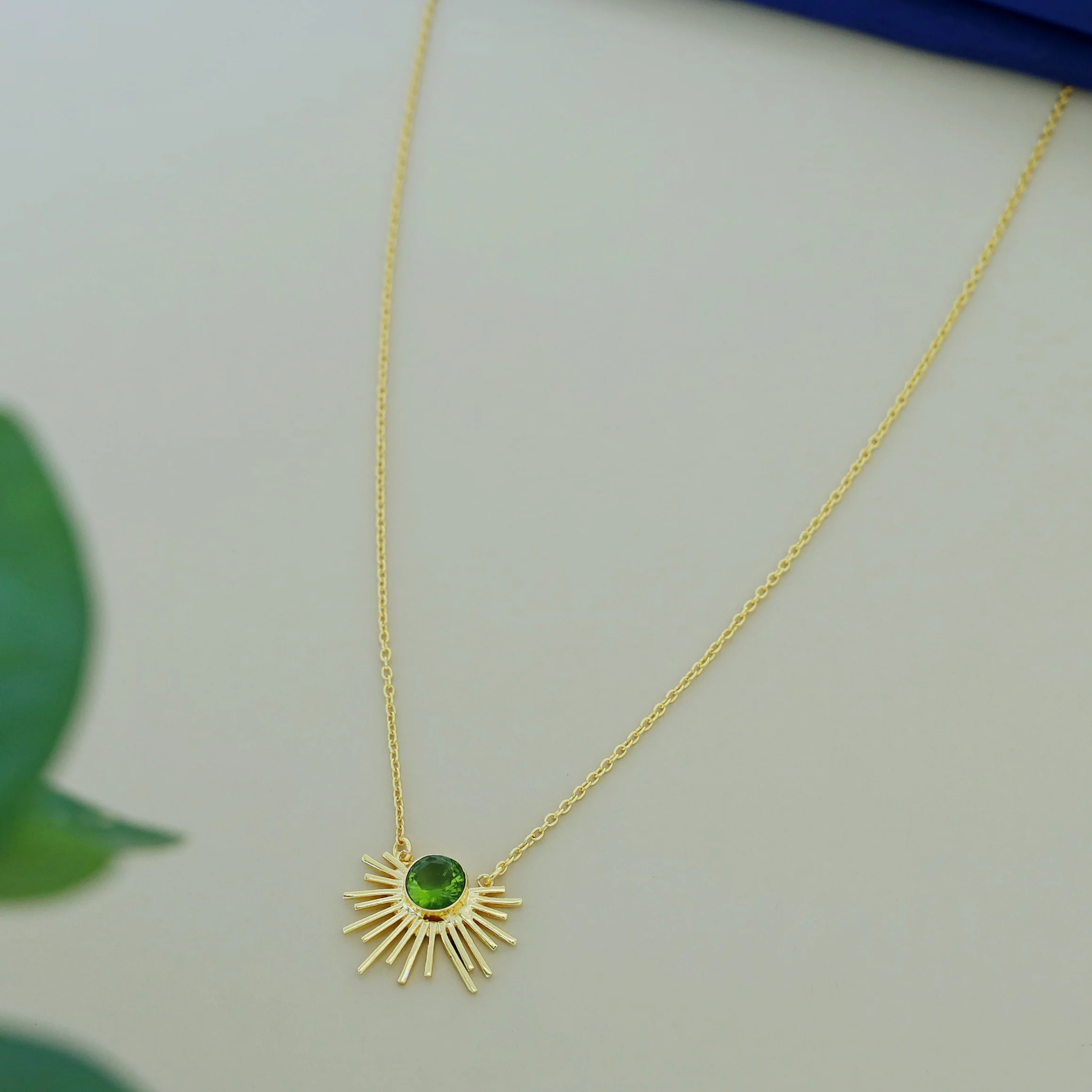 Golden Glossy Semi Sun Pendant Neckpiece - Image 2