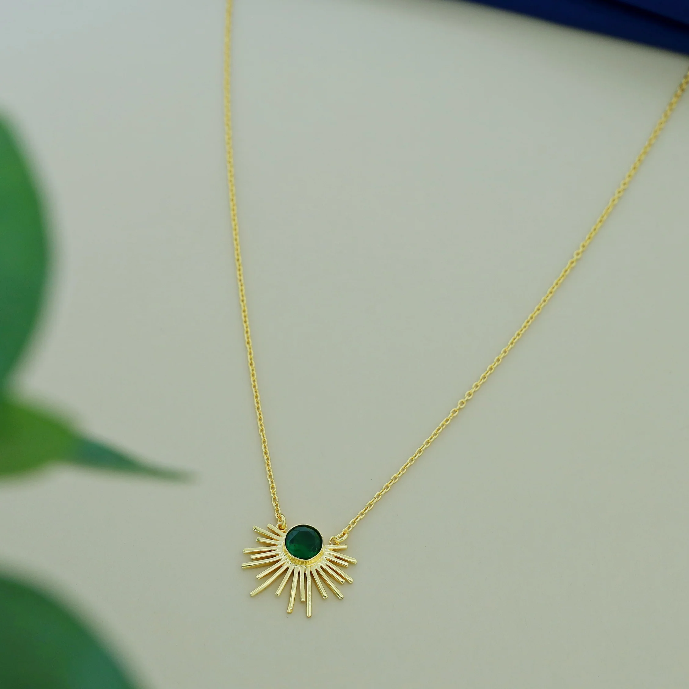 Golden Glossy Semi Sun Pendant Neckpiece - Image 3