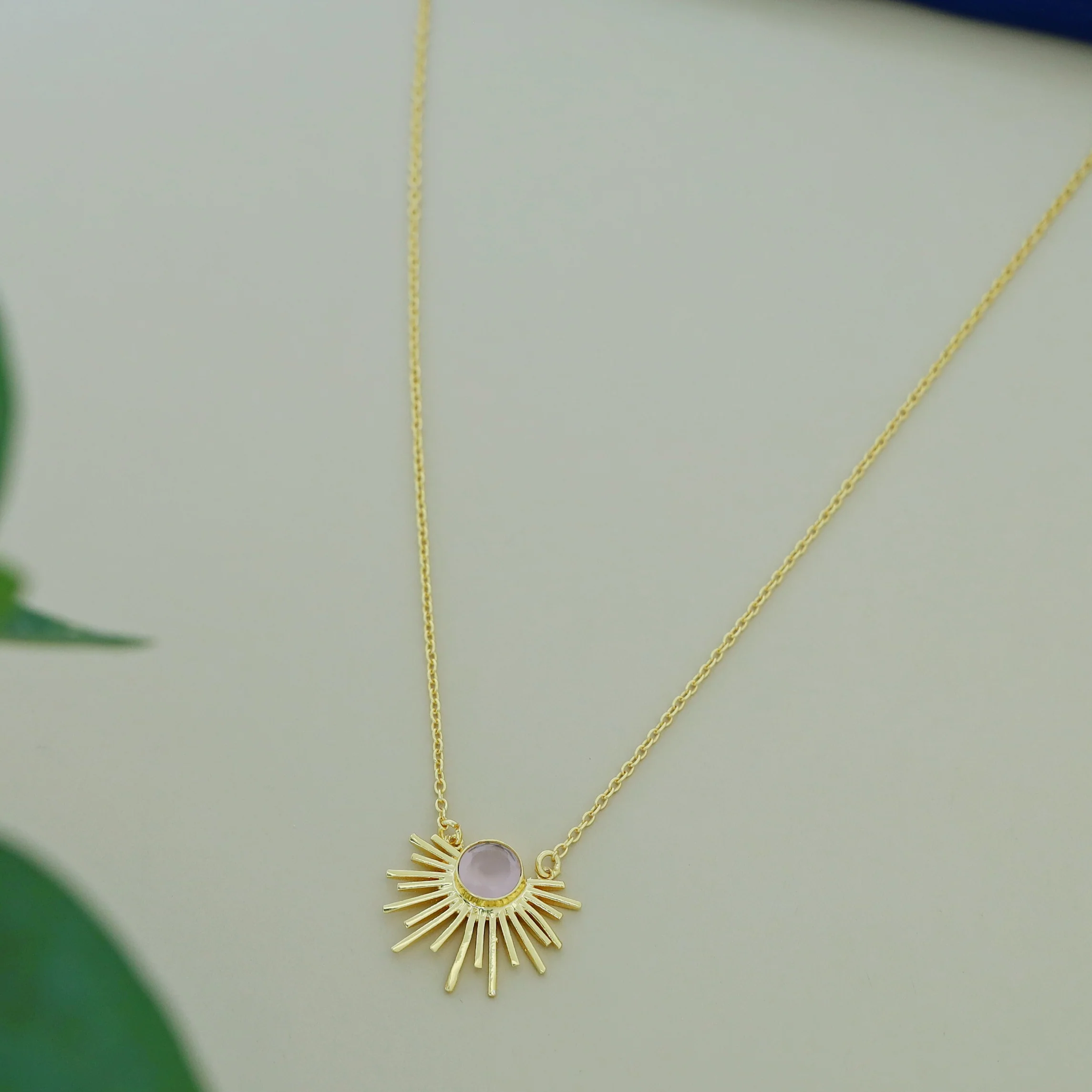 Golden Glossy Semi Sun Pendant Neckpiece - Image 4