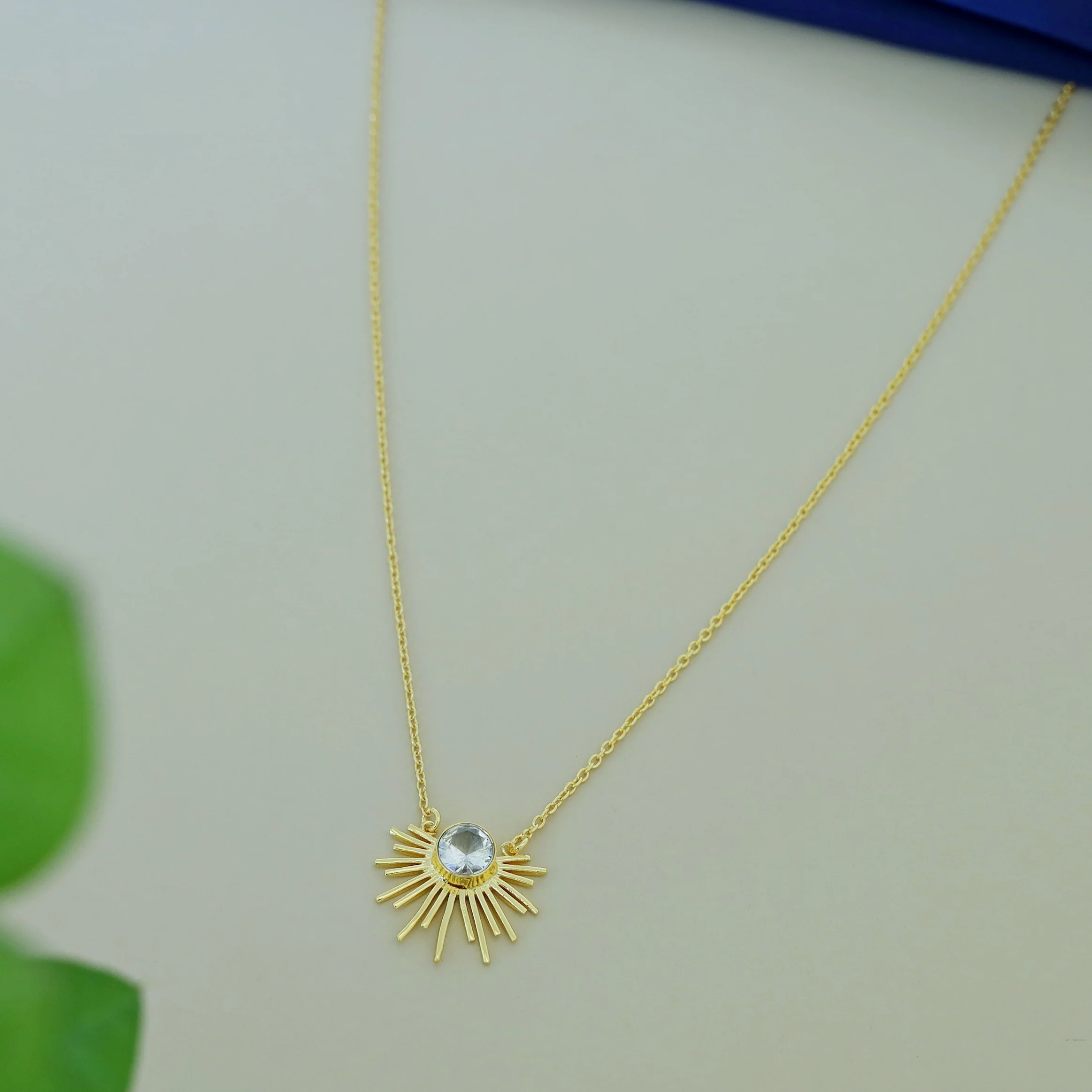Golden Glossy Semi Sun Pendant Neckpiece - Image 5