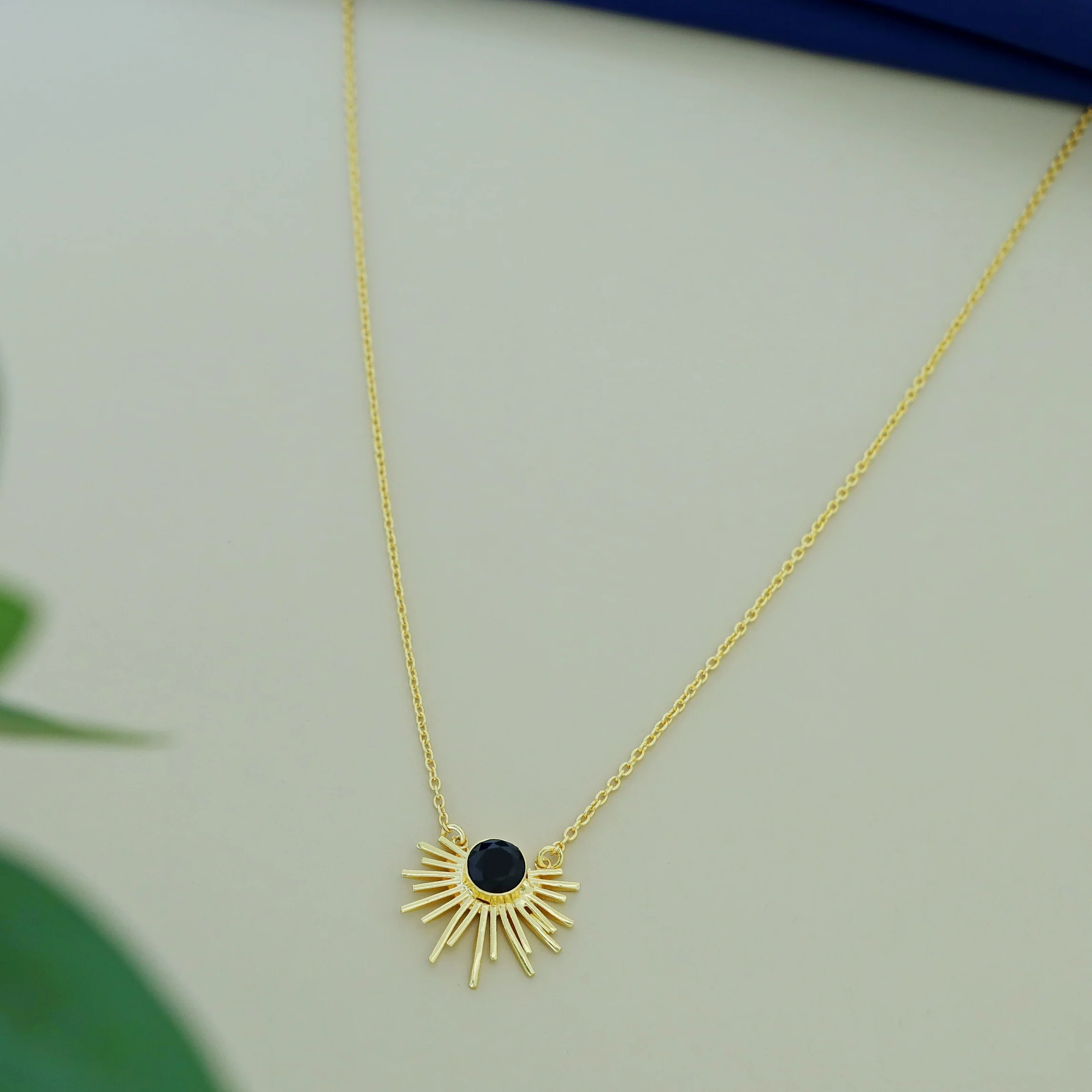 Golden Glossy Semi Sun Pendant Neckpiece - Image 6