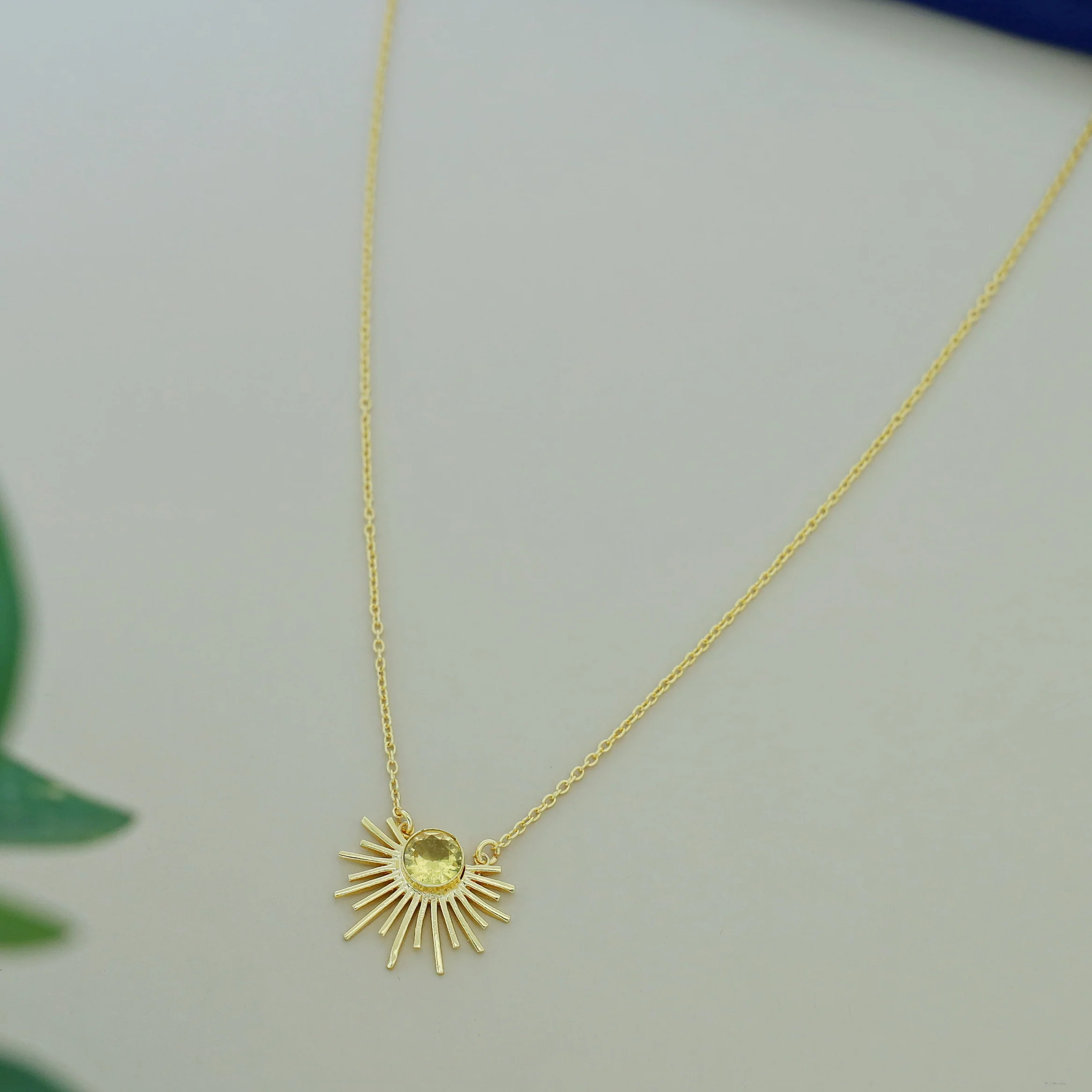 Golden Glossy Semi Sun Pendant Neckpiece - Image 7
