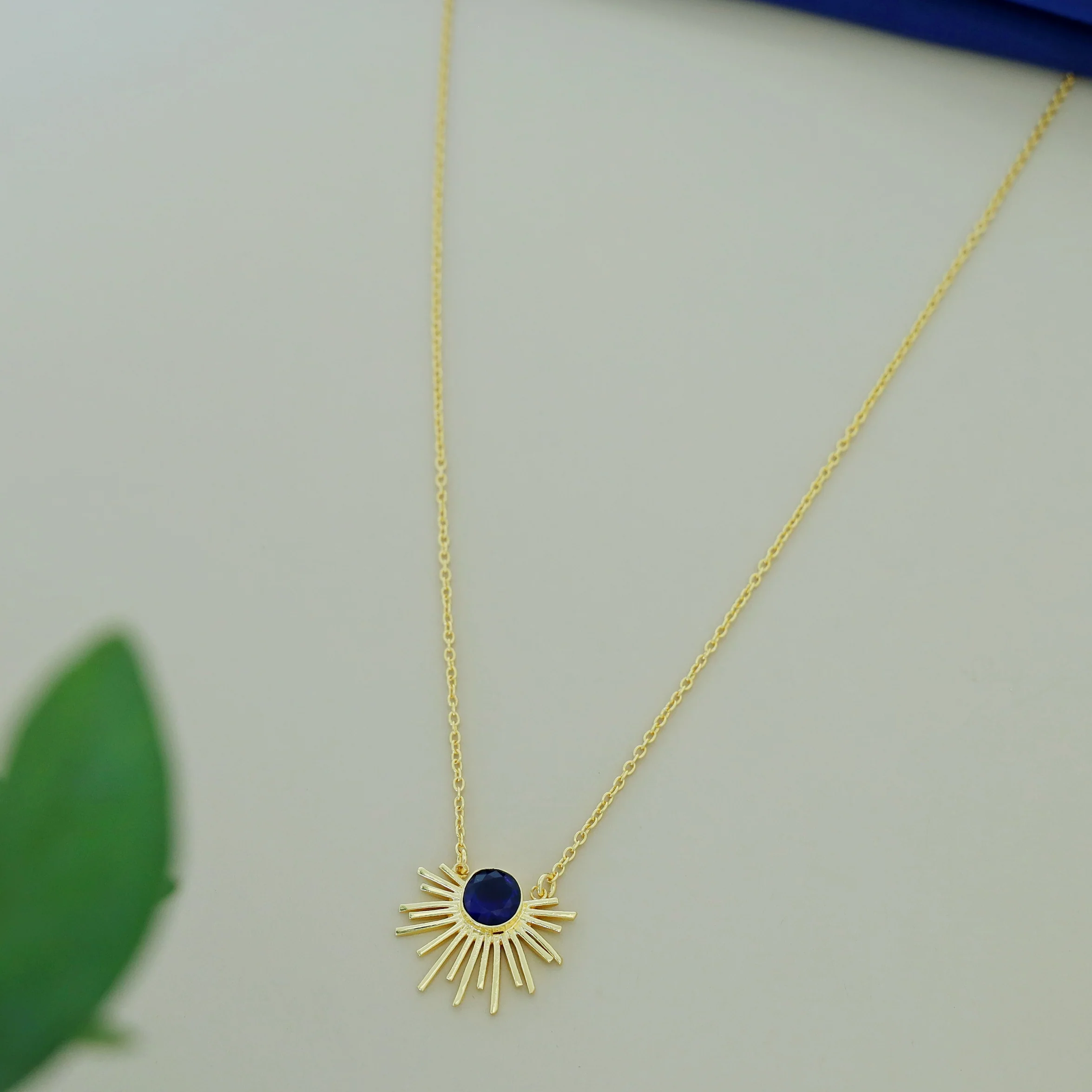 Golden Glossy Semi Sun Pendant Neckpiece - Image 8