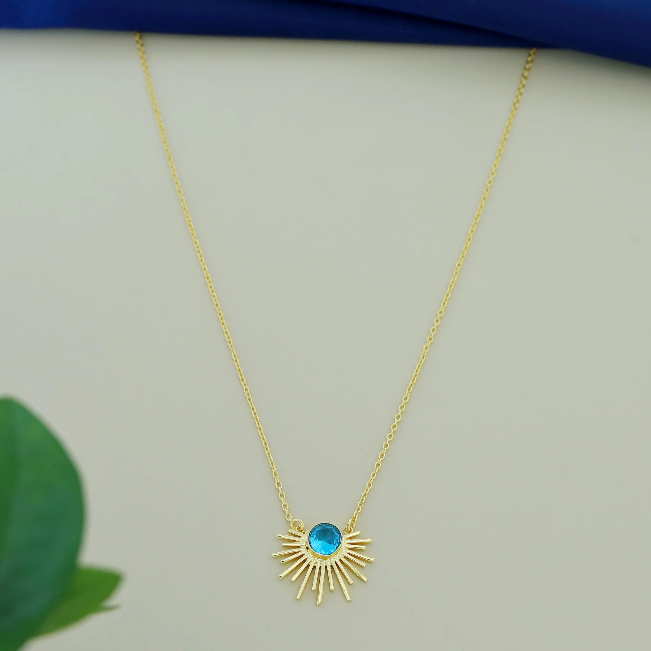 Golden Glossy Semi Sun Pendant Neckpiece - Image 9