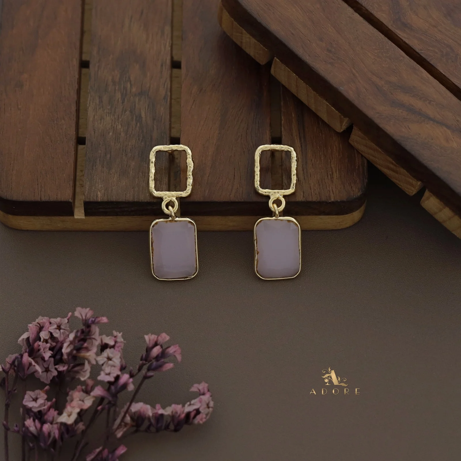 Golden Glossy Textured Rectangle Earring - Image 10
