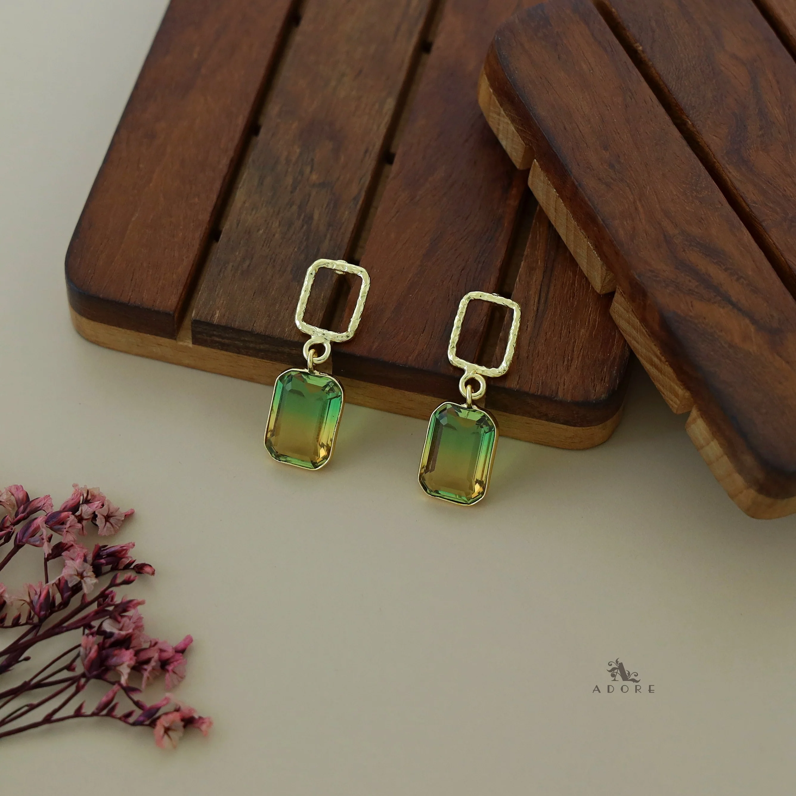 Golden Glossy Textured Rectangle Earring - Image 14