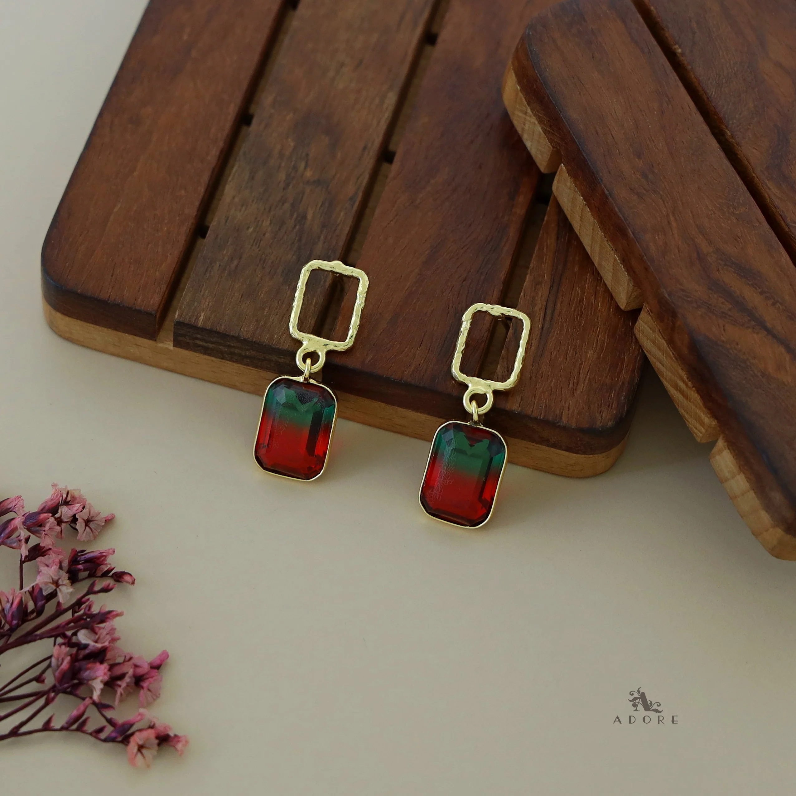 Golden Glossy Textured Rectangle Earring - Image 15
