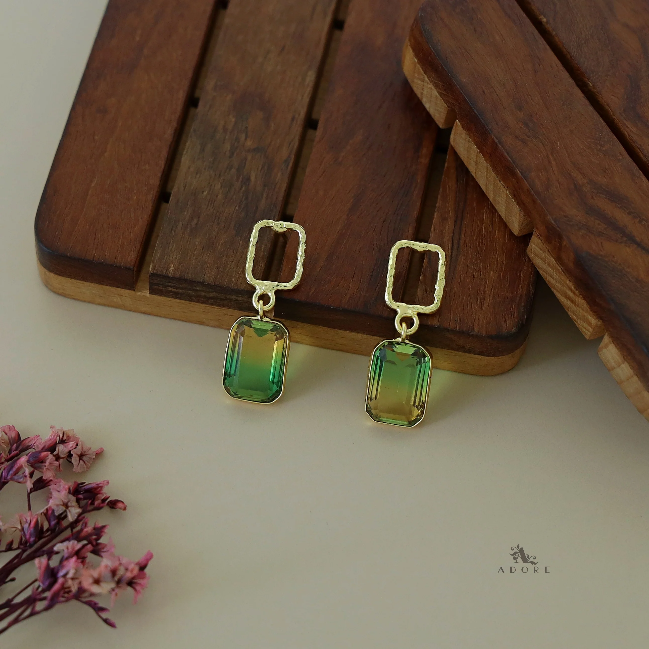 Golden Glossy Textured Rectangle Earring - Image 17