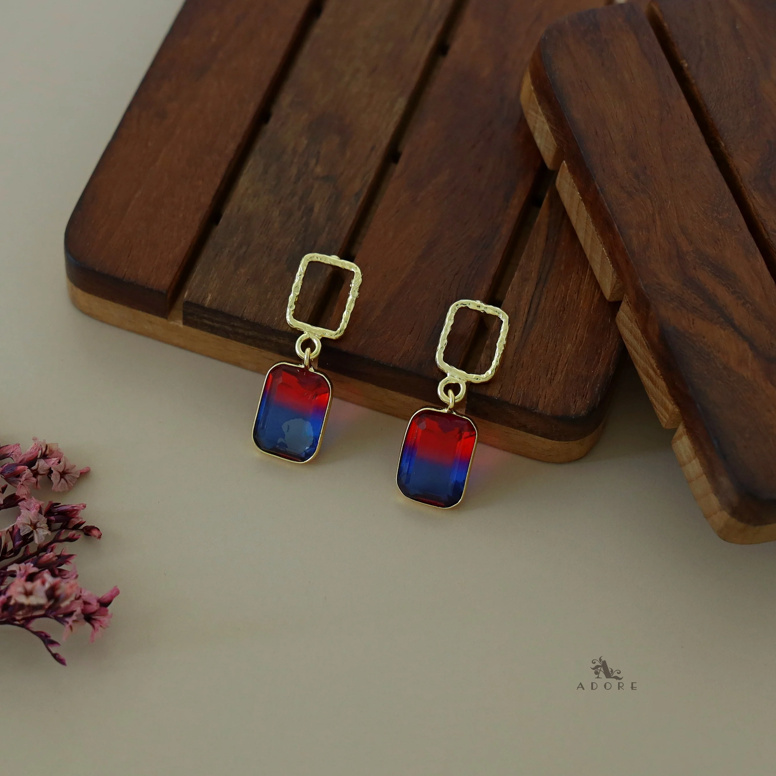 Golden Glossy Textured Rectangle Earring - Image 19