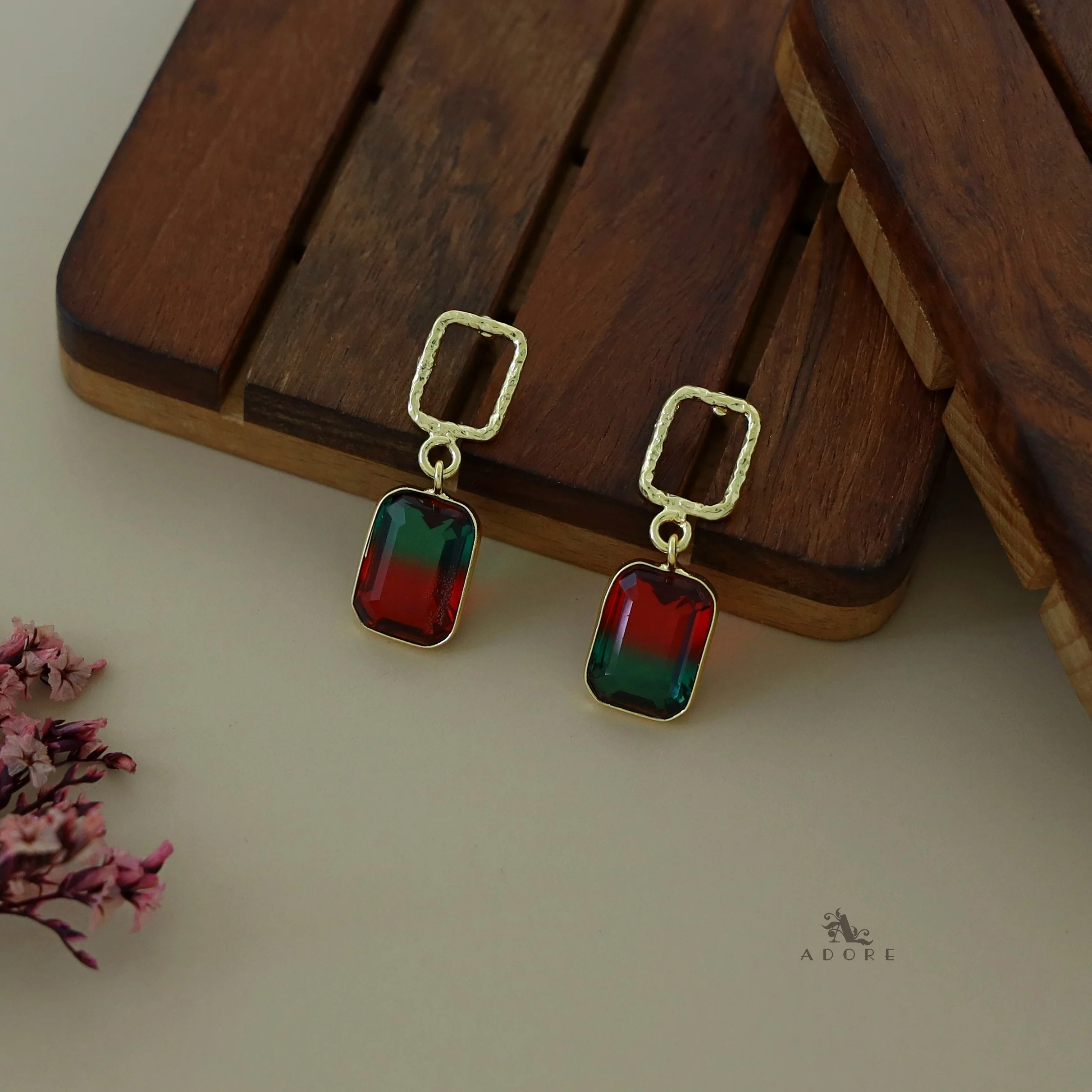 Golden Glossy Textured Rectangle Earring - Image 20