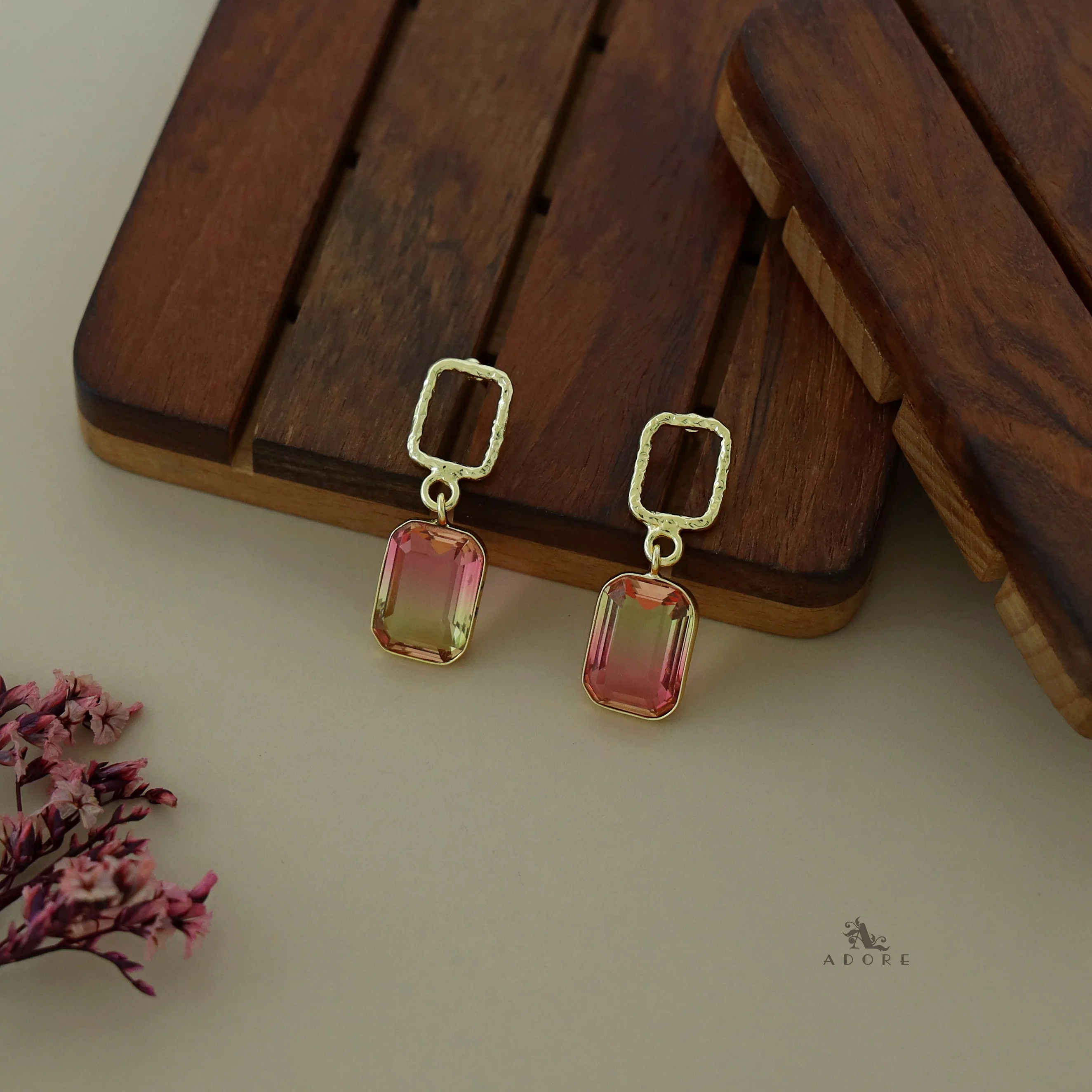 Golden Glossy Textured Rectangle Earring - Image 21