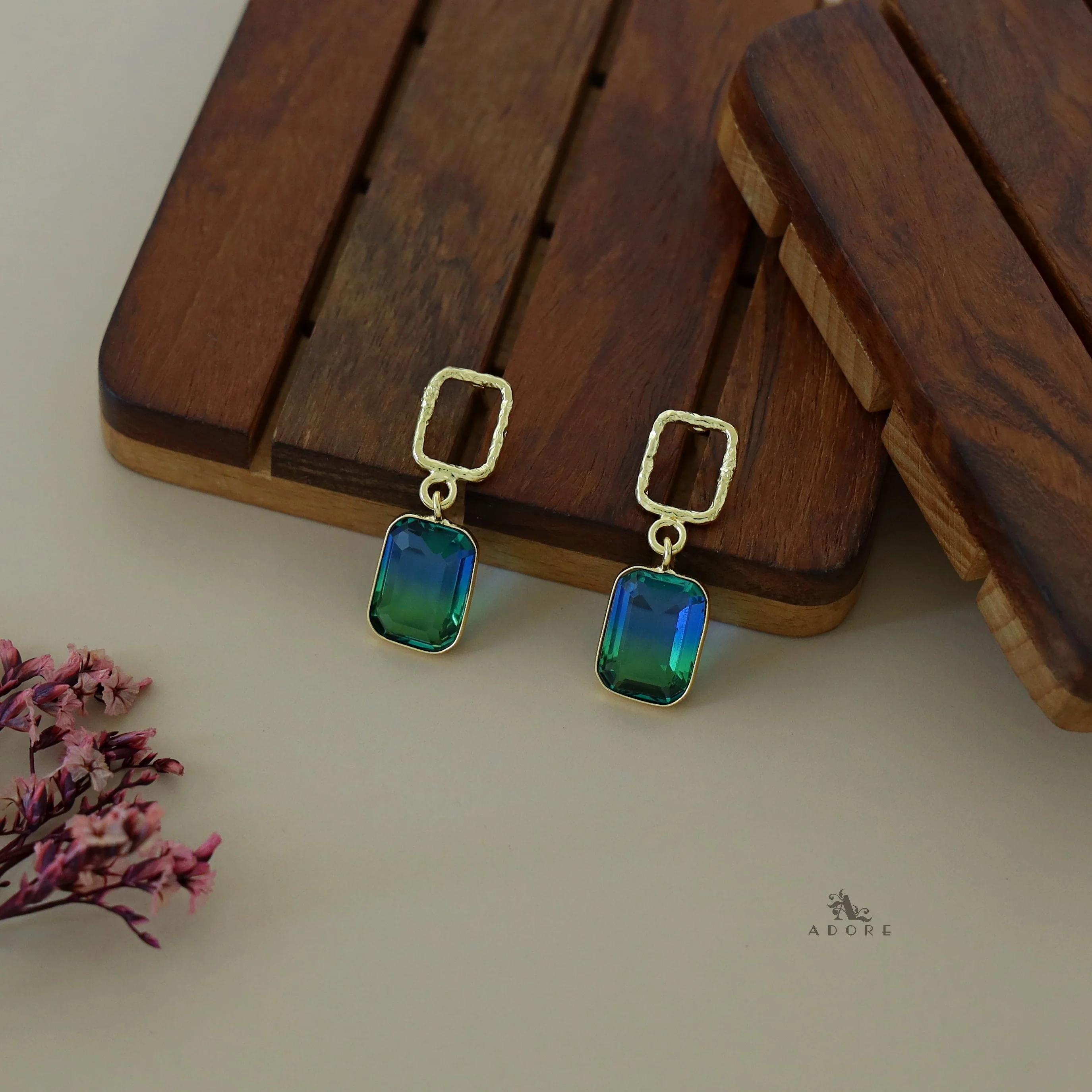 Golden Glossy Textured Rectangle Earring - Image 22