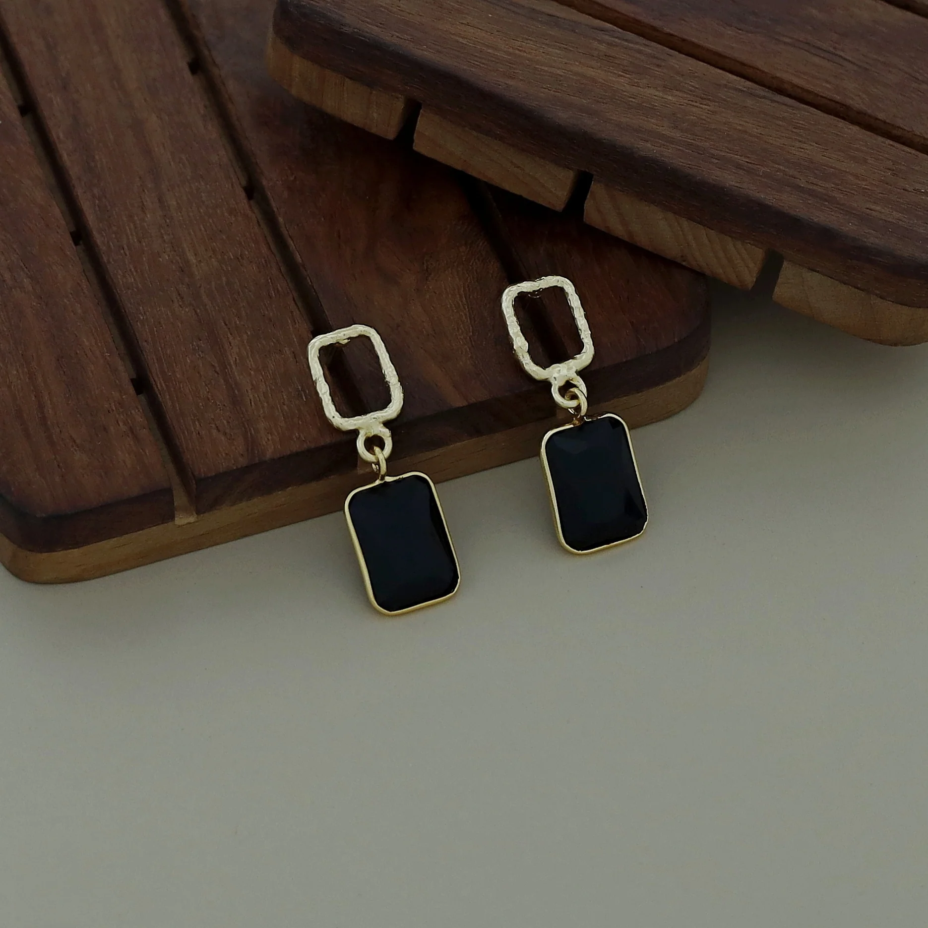 Golden Glossy Textured Rectangle Earring - Image 30