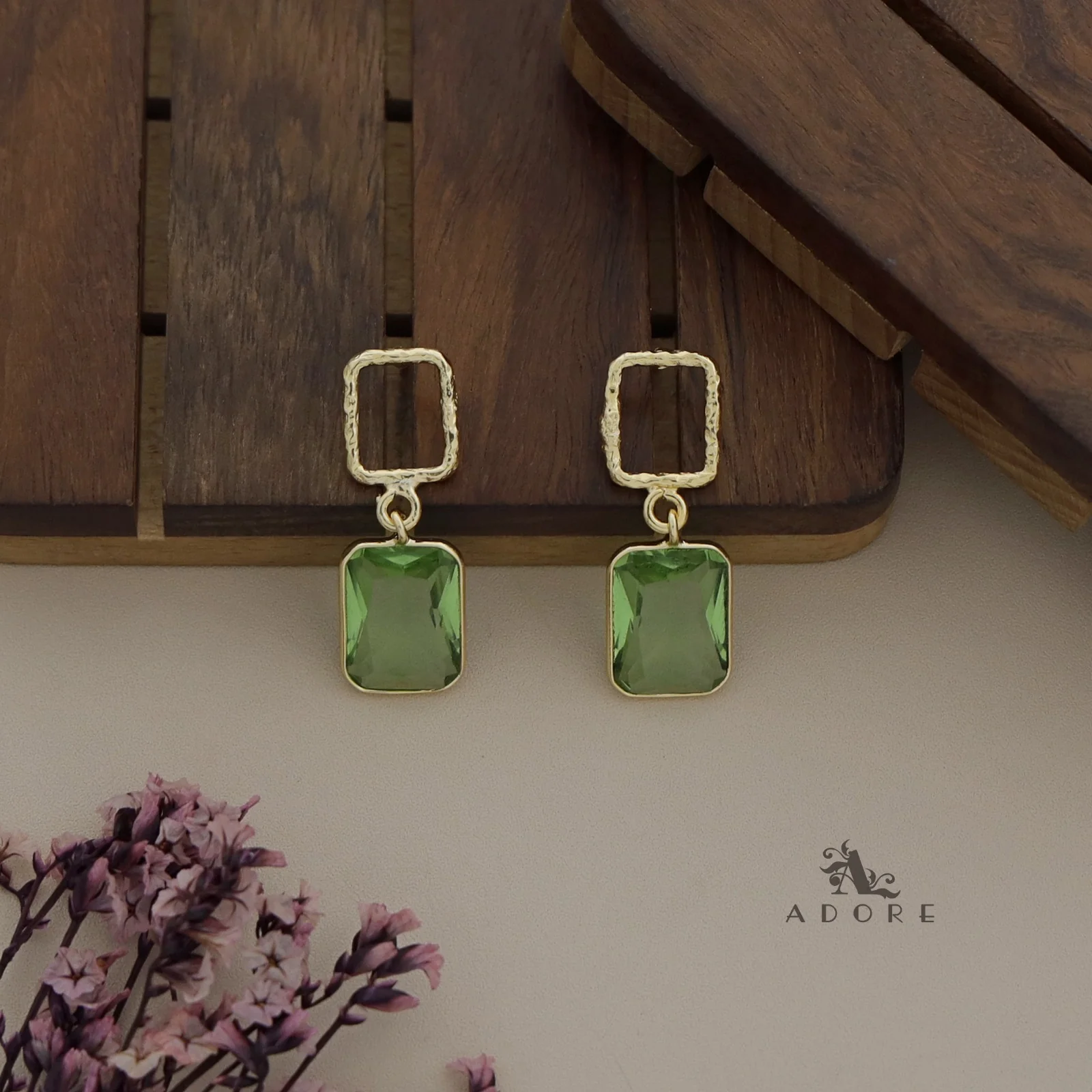 Golden Glossy Textured Rectangle Earring - Image 8