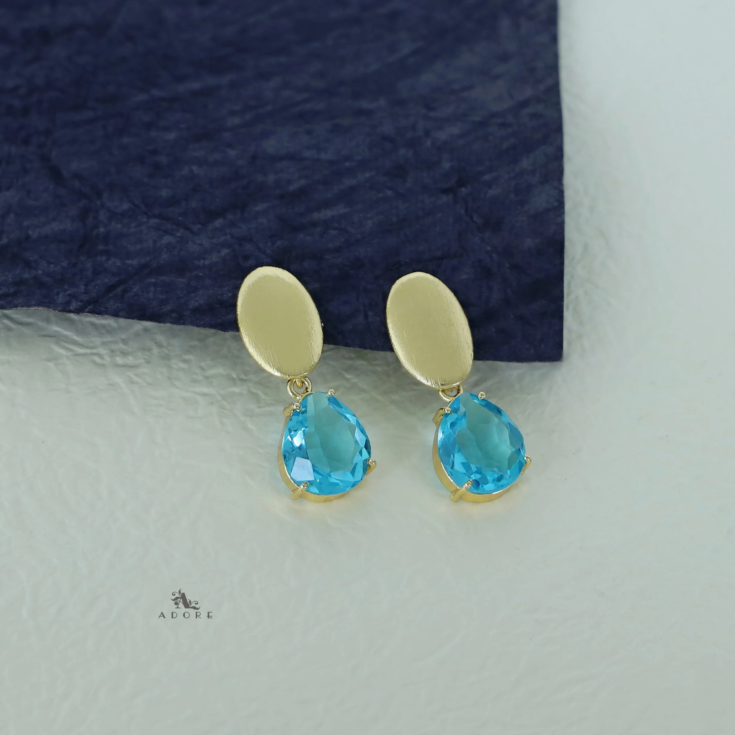 Golden Ellipse + Glossy Stone Drop Earring - Image 2