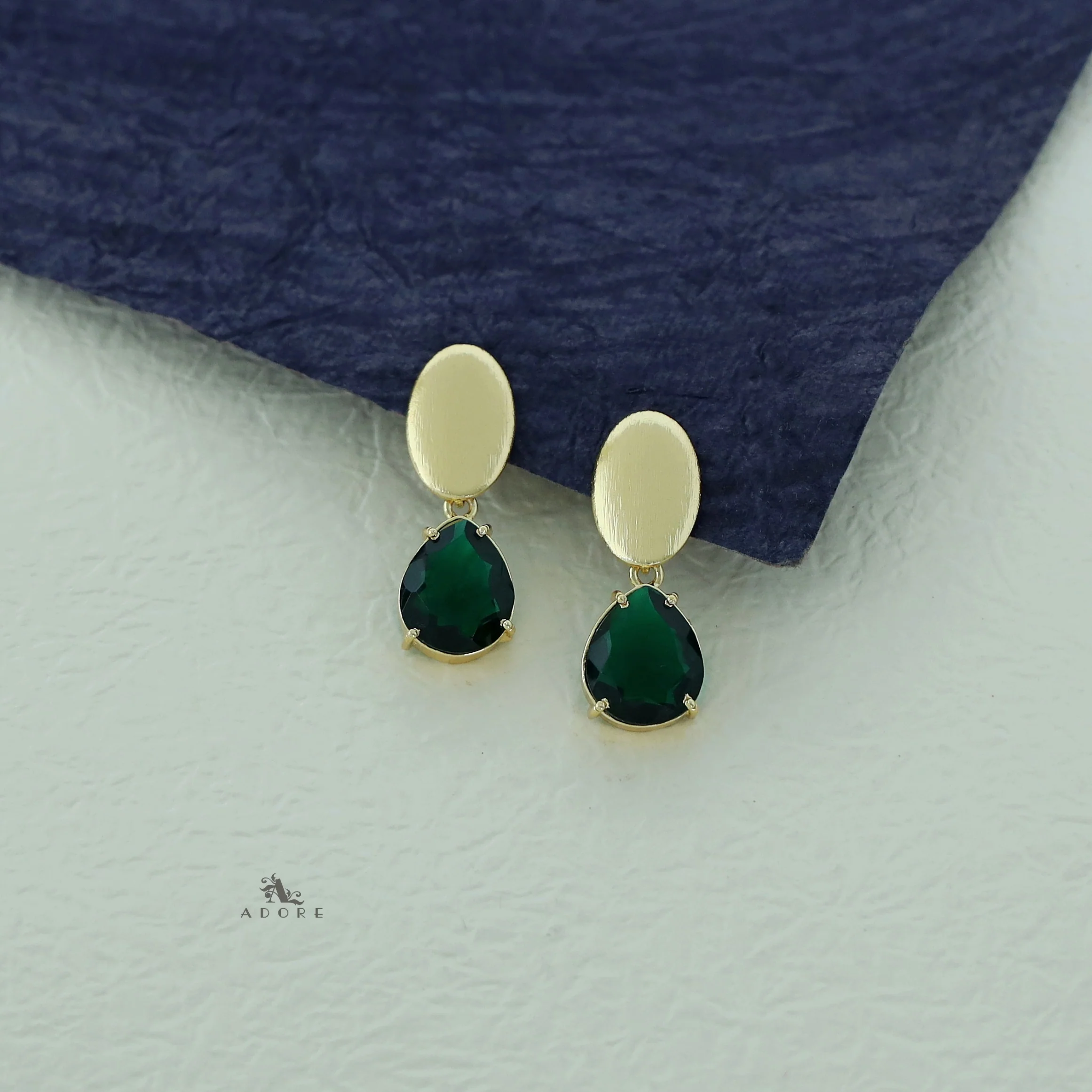 Golden Ellipse + Glossy Stone Drop Earring - Image 3