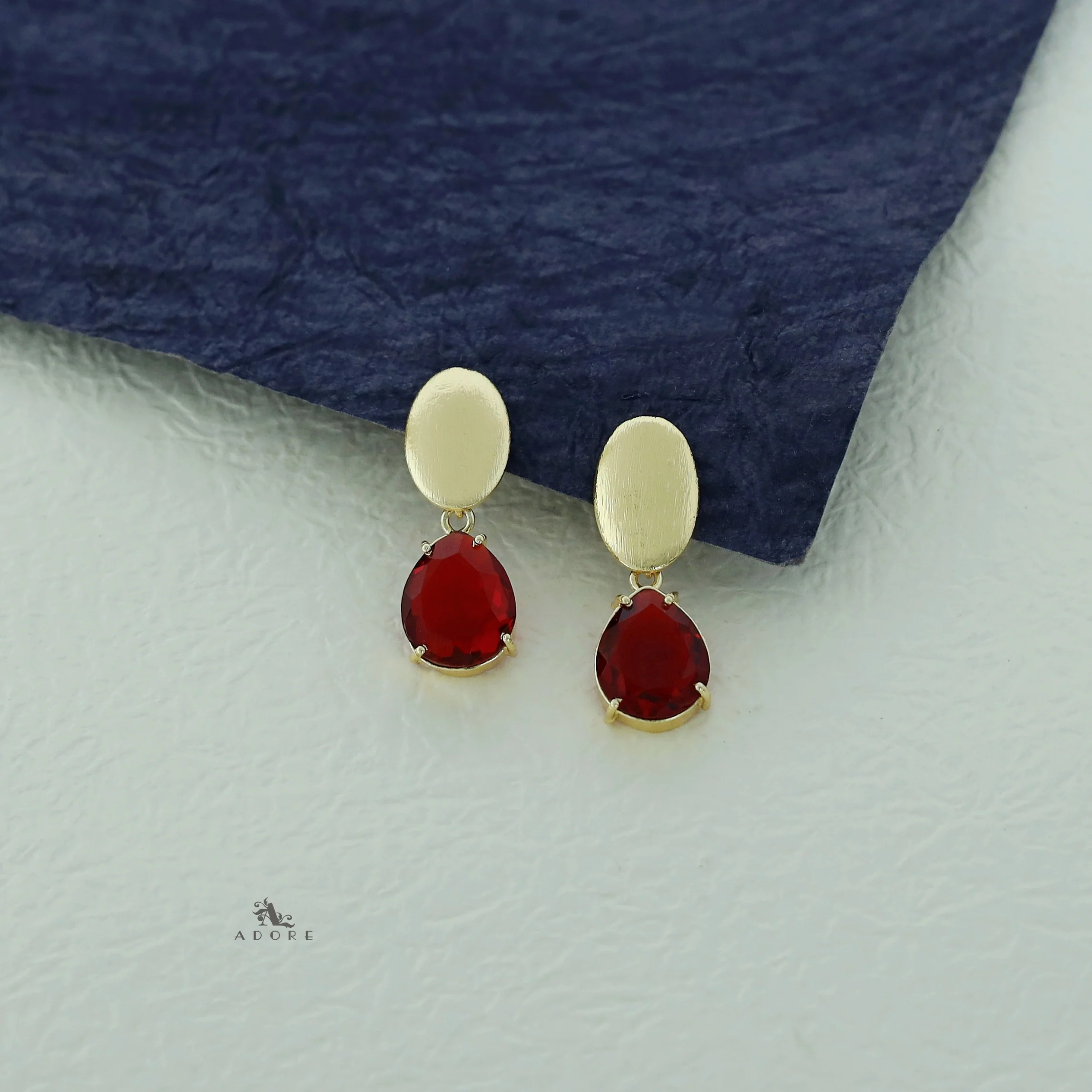 Golden Ellipse + Glossy Stone Drop Earring - Image 4