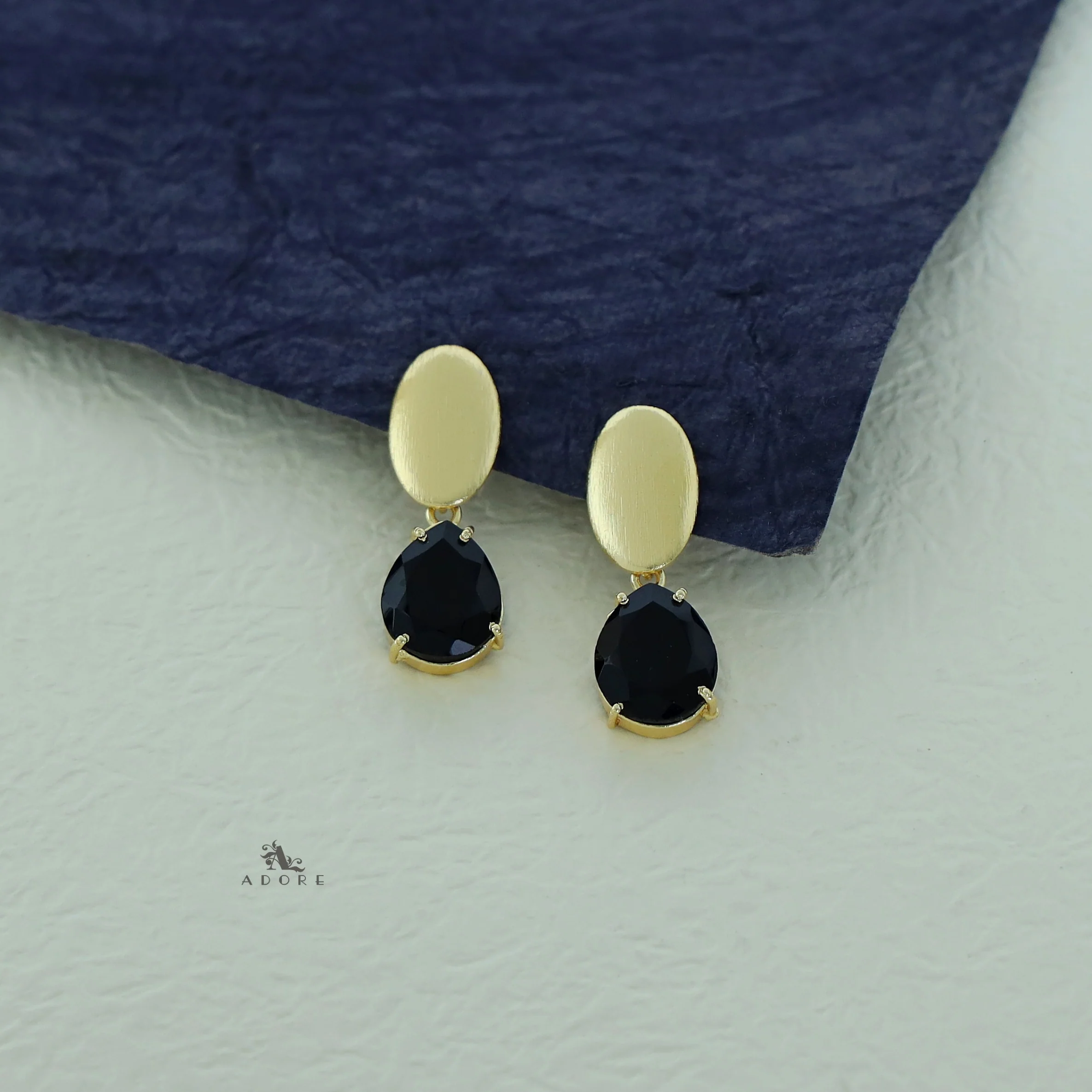 Golden Ellipse + Glossy Stone Drop Earring - Image 5