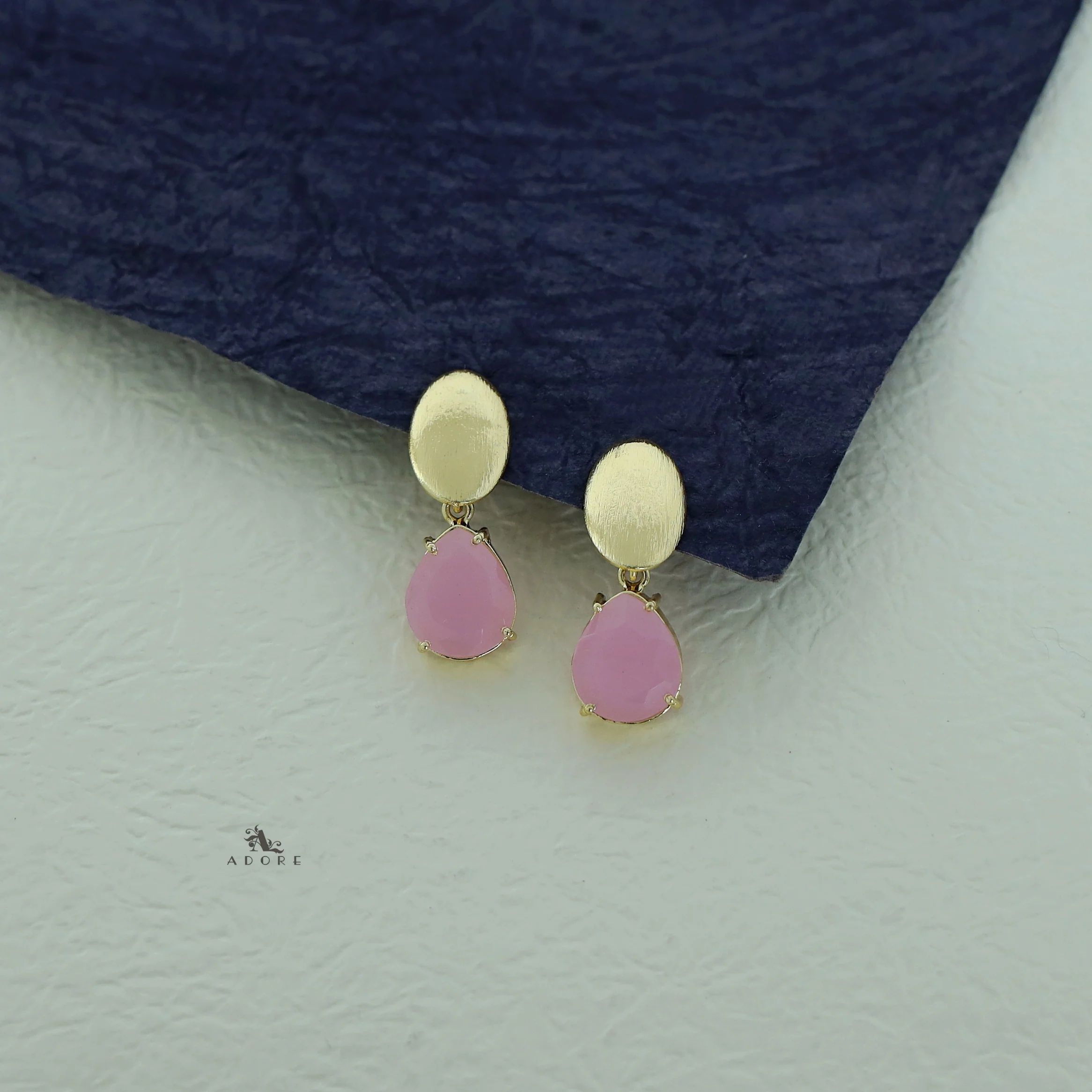 Golden Ellipse + Glossy Stone Drop Earring - Image 6